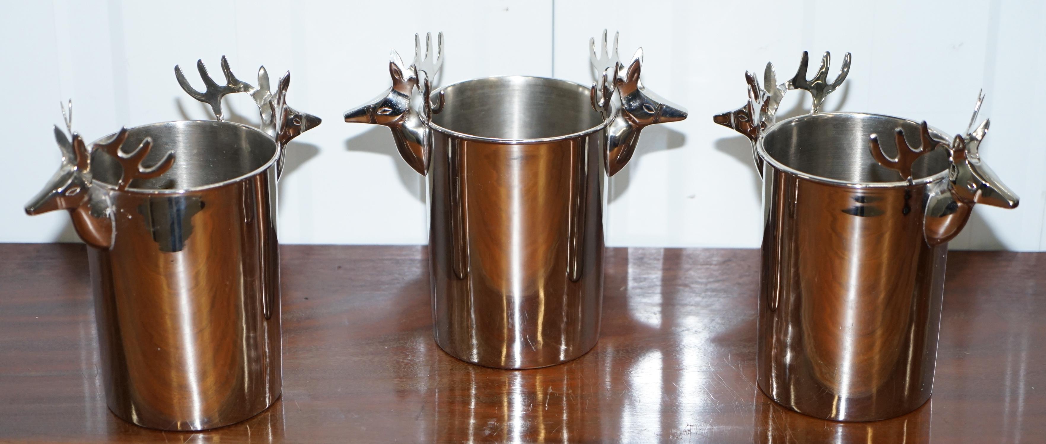We are delighted to offer for sale this very nicely cast silver plated set of three wine Champaign buckets 

A good looking and decorative set that add a sense of occasion to the serving of your favourite plonk

As you can see I also have a