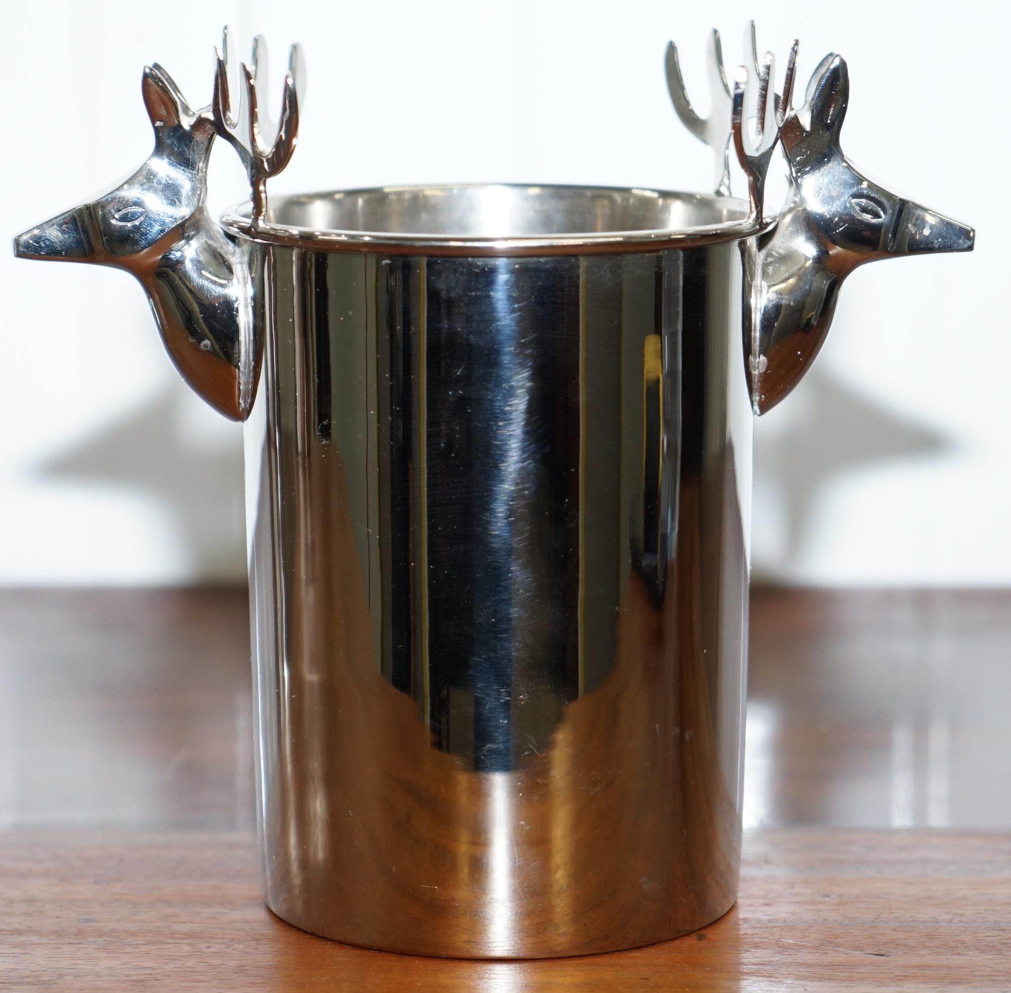 English Set of Three Deer Head Reindeer Wine Campaign Buckets Coolers Servers Nice Find