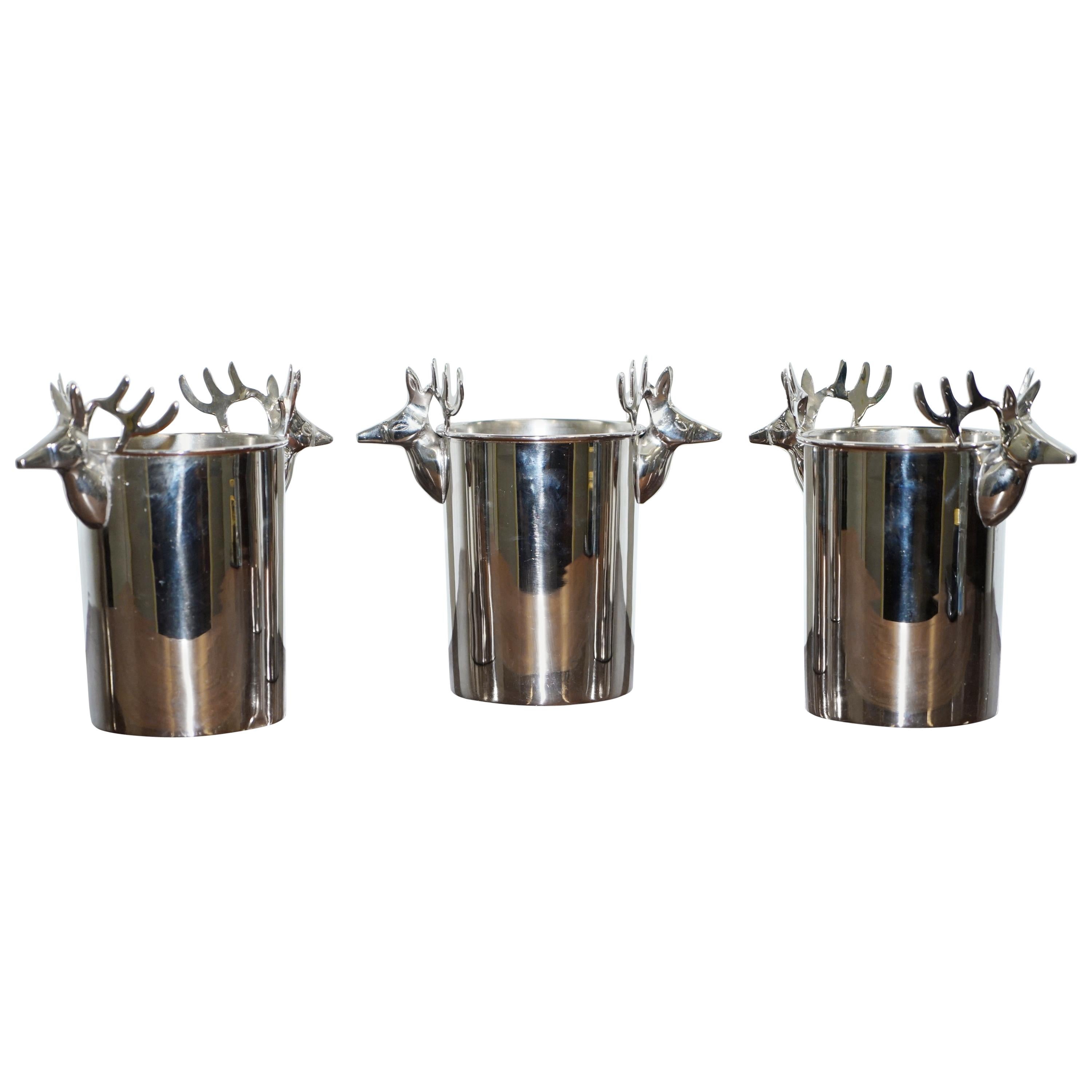 Set of Three Deer Head Reindeer Wine Campaign Buckets Coolers Servers Nice Find