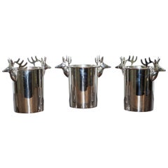 Set of Three Deer Head Reindeer Wine Campaign Buckets Coolers Servers Nice Find