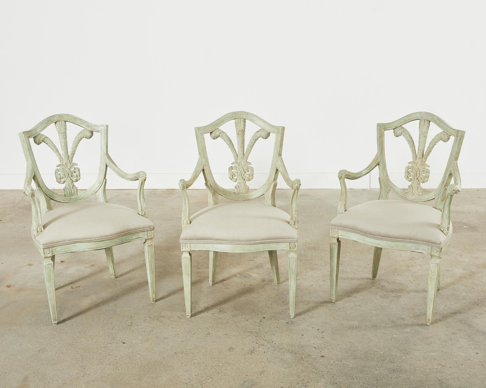 American Set of Three Dennis & Leen Painted Brandelli Dining Armchairs  For Sale