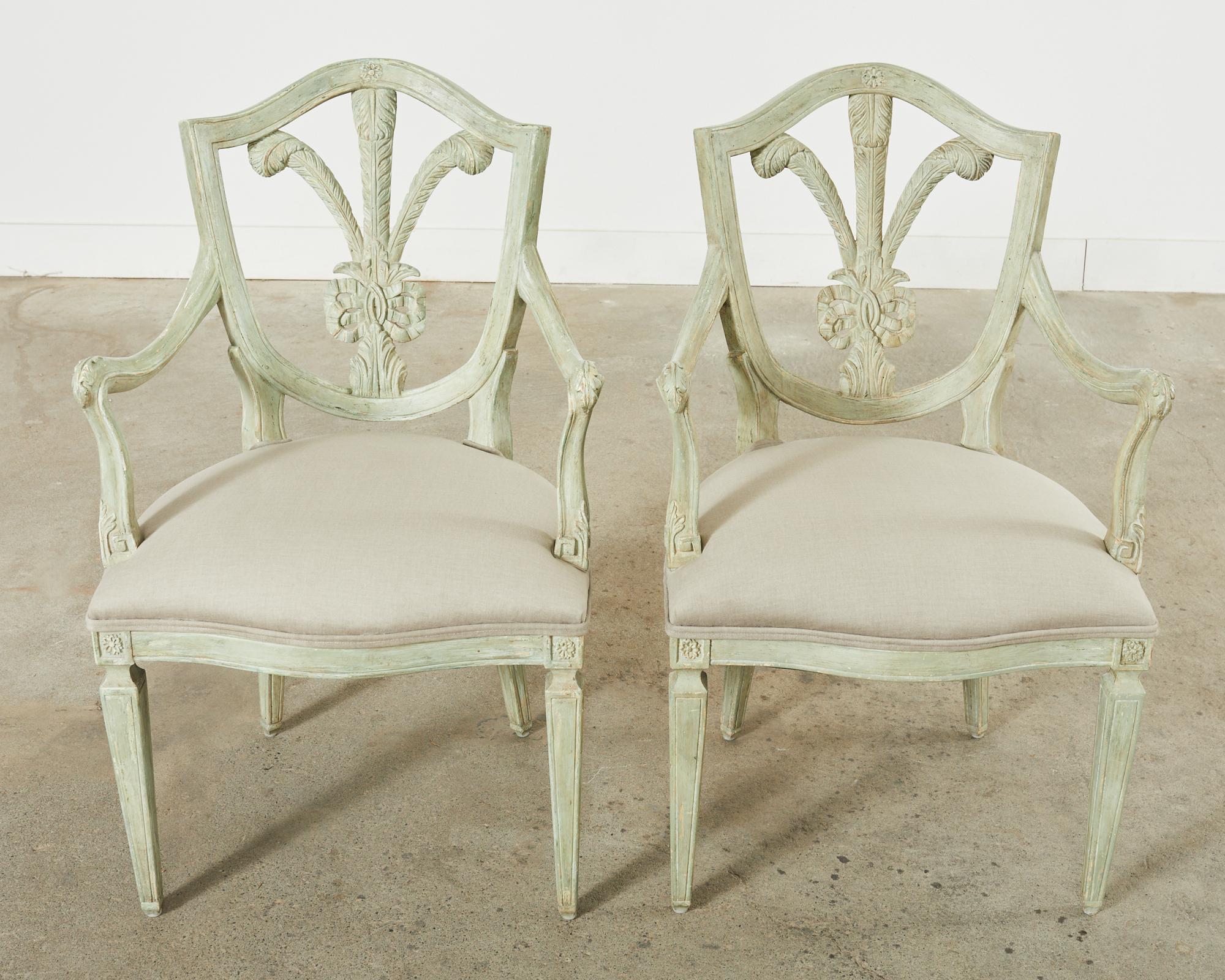 Contemporary Set of Three Dennis & Leen Painted Brandelli Dining Armchairs  For Sale