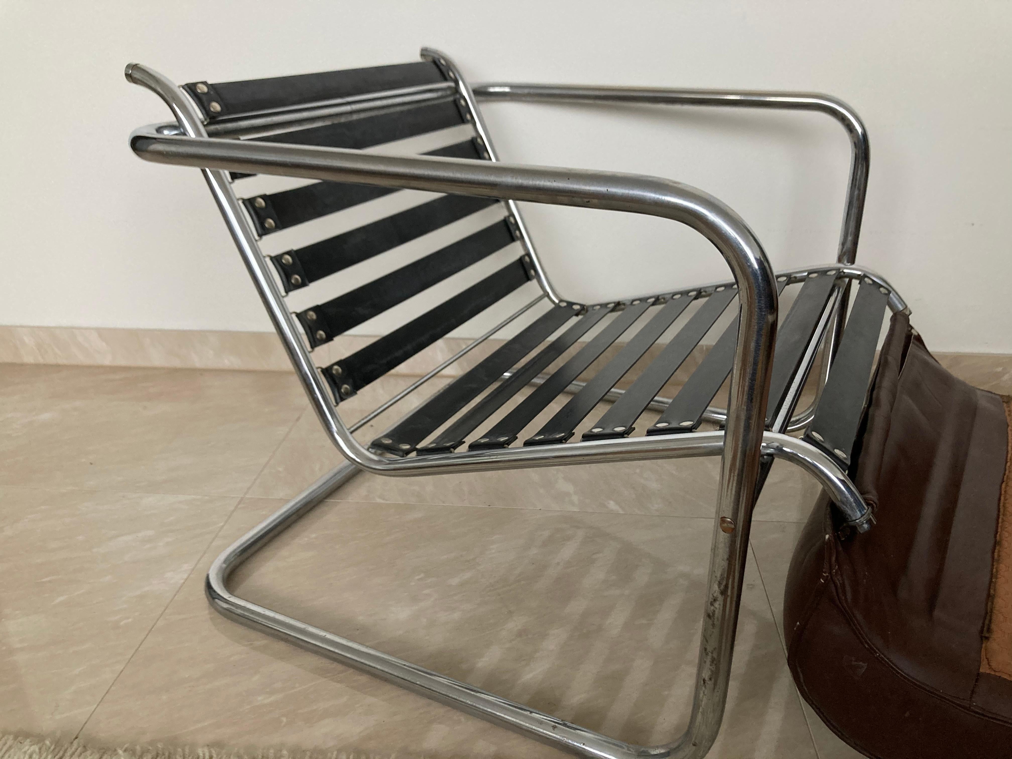 Bauhaus Set of Three Design Chrome Armchairs in Style of M.van der Rohe, 1940s