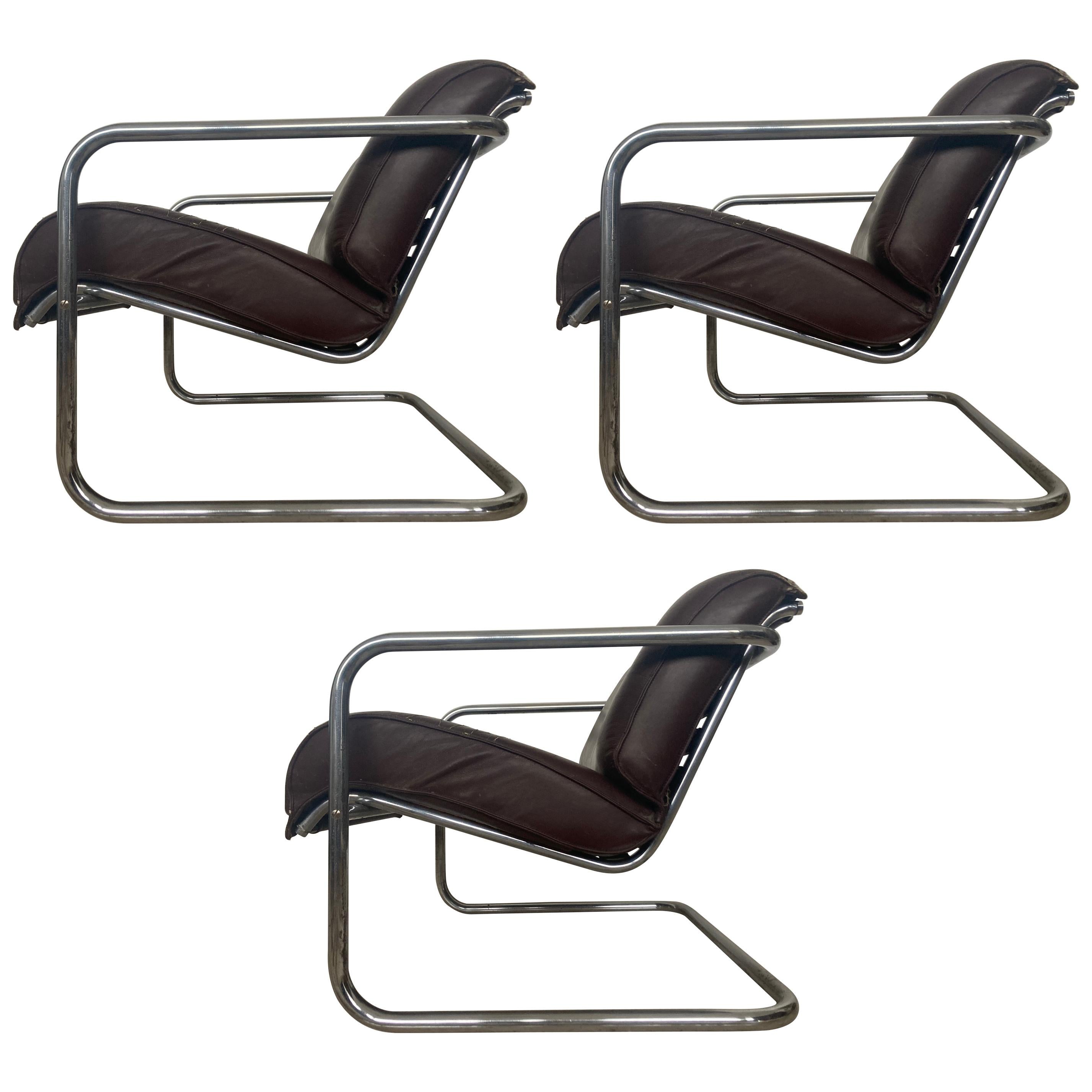 Set of Three Design Chrome Armchairs in Style of M.van der Rohe, 1940s
