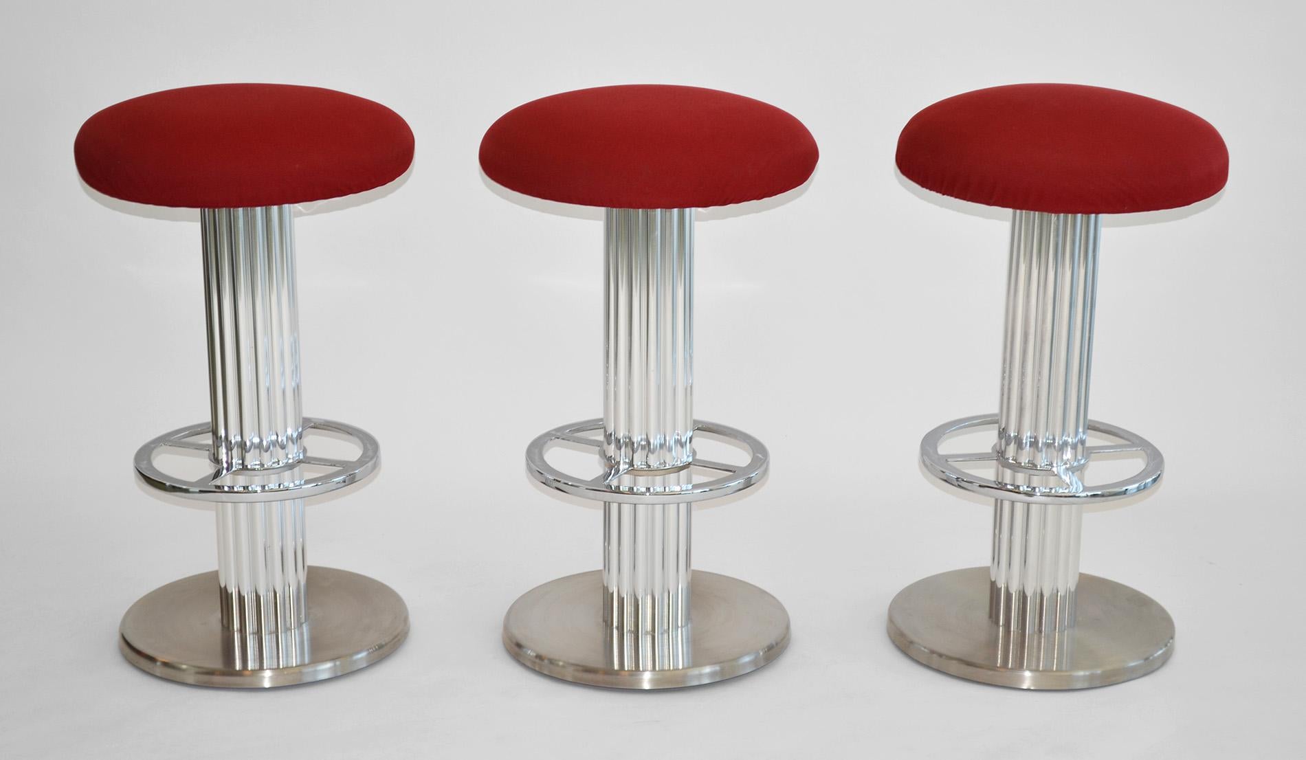 American Set of Three Design For Leisure Modern Steel Bar or Counter Swivel Stools 1980s For Sale