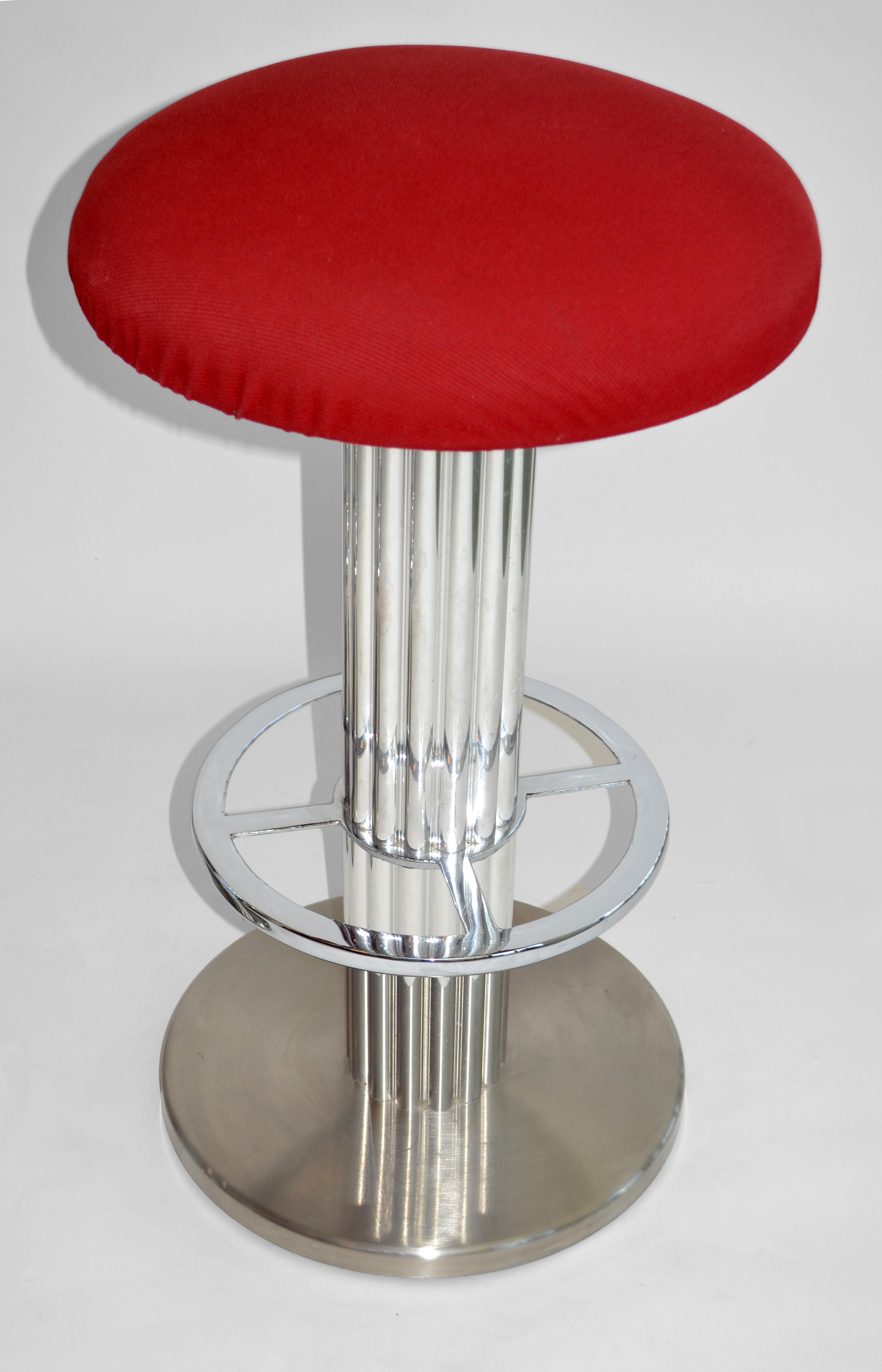 Set of Three Design For Leisure Modern Steel Bar or Counter Swivel Stools 1980s In Good Condition For Sale In Ft Lauderdale, FL