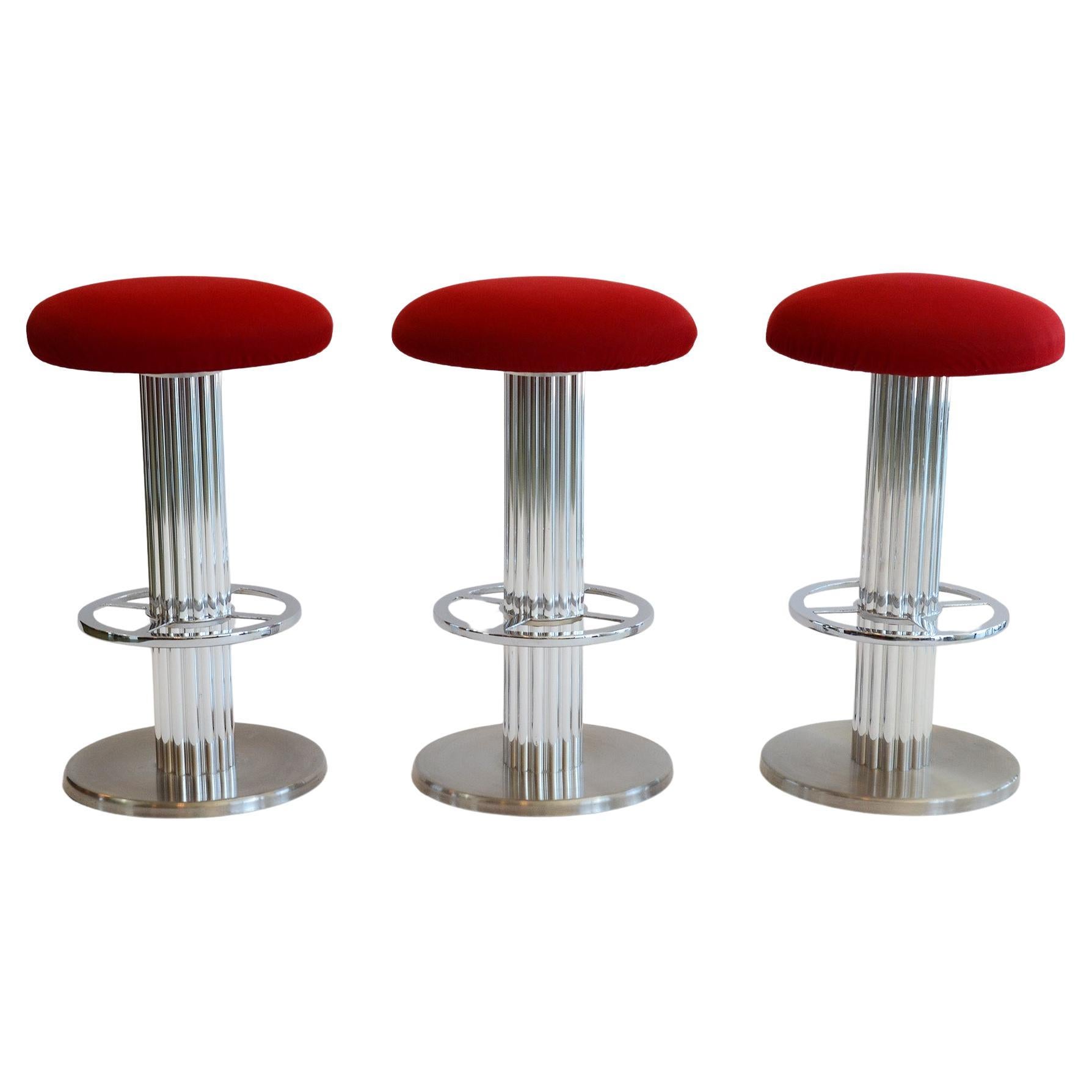 Set of Three Design For Leisure Modern Steel Bar or Counter Swivel Stools 1980s For Sale