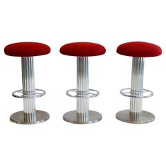Vintage Set of Three Design For Leisure Modern Steel Bar or Counter Swivel Stools 1980s