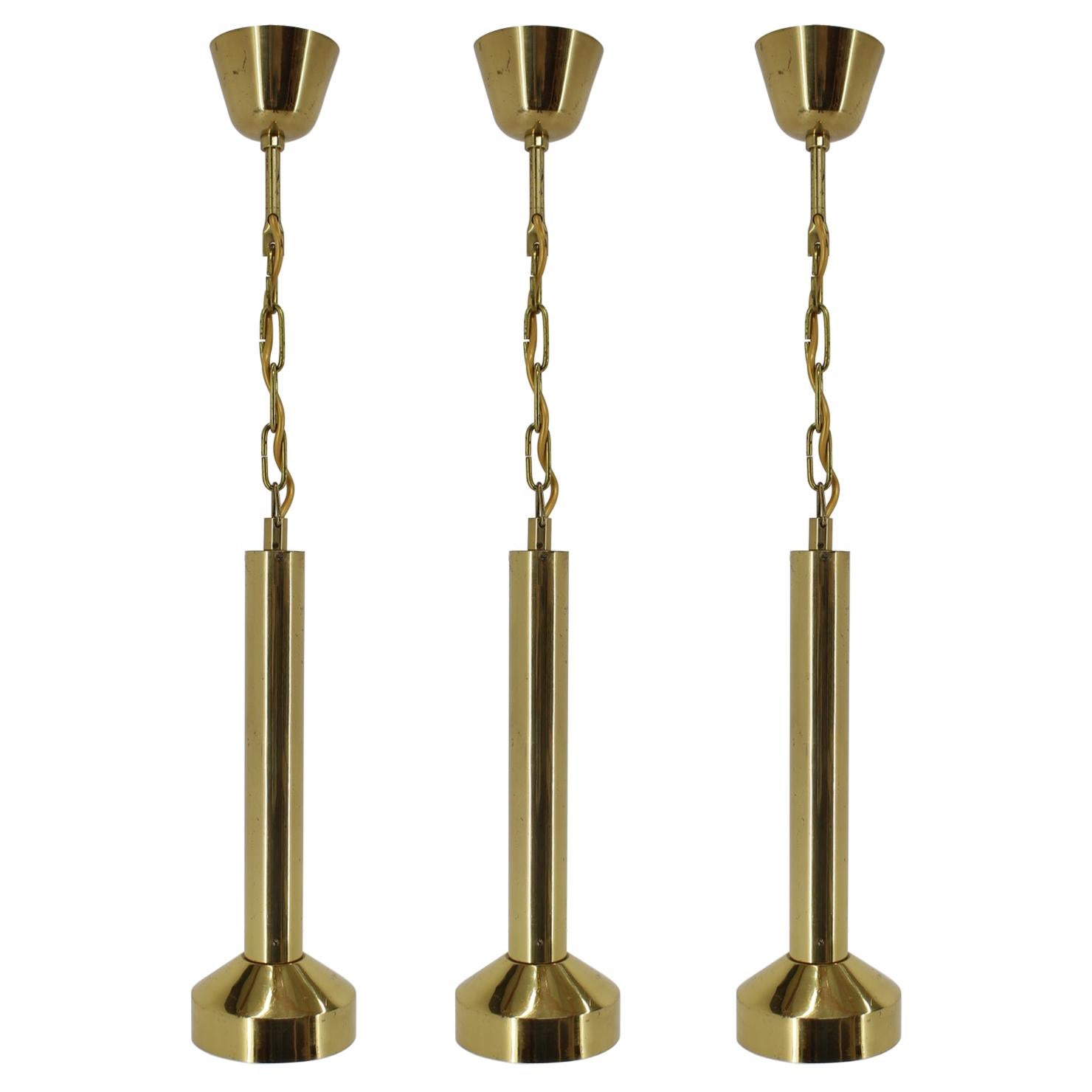 Set of Three Design Small Brass Midcentury Pendants, 1970s For Sale