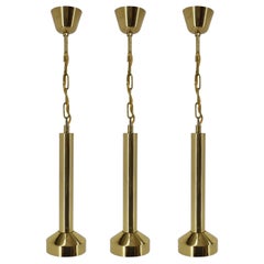 Set of Three Design Small Brass Midcentury Pendants, 1970s