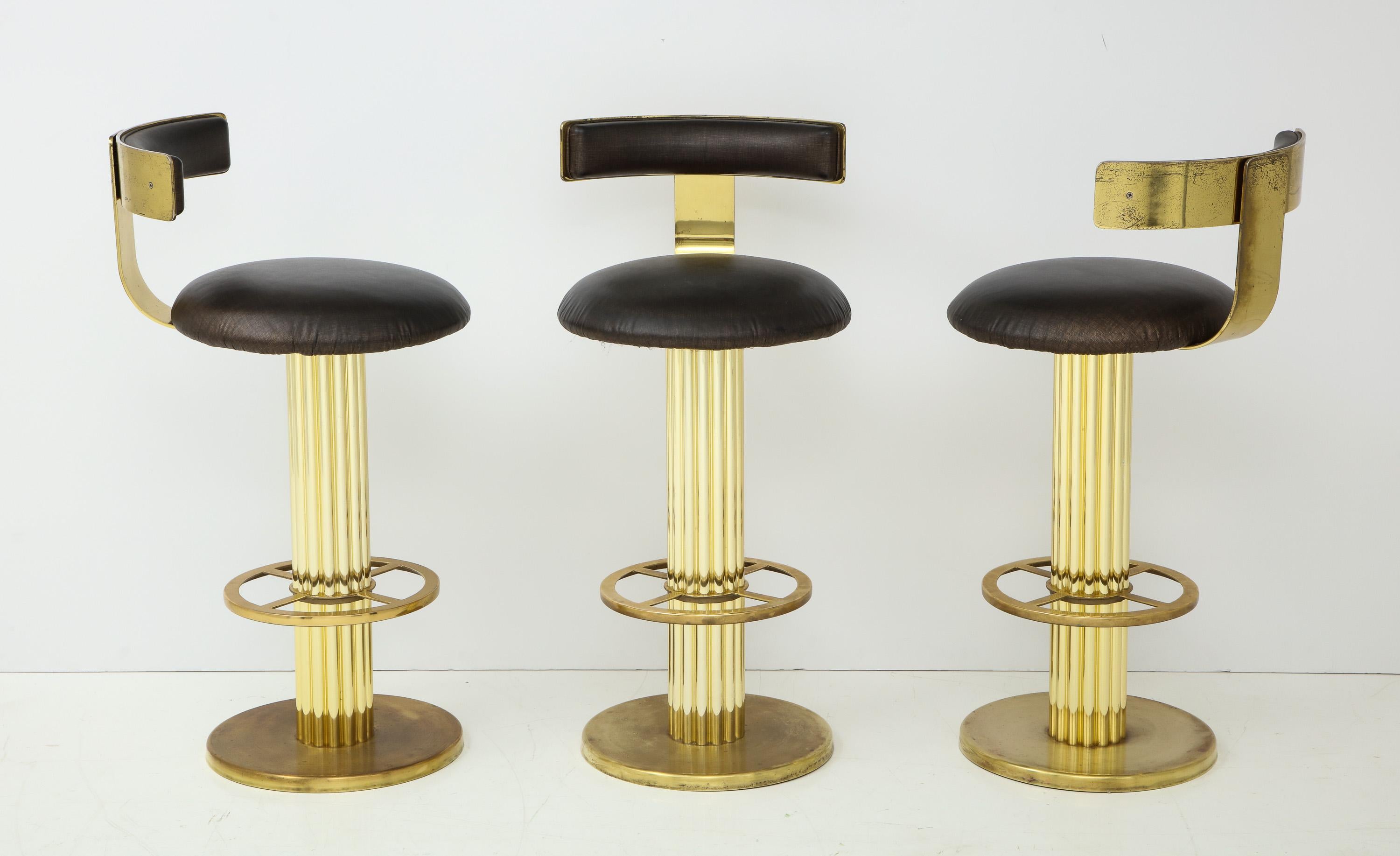 Modern Set of Three Designs for Leisure Barstools in Brass