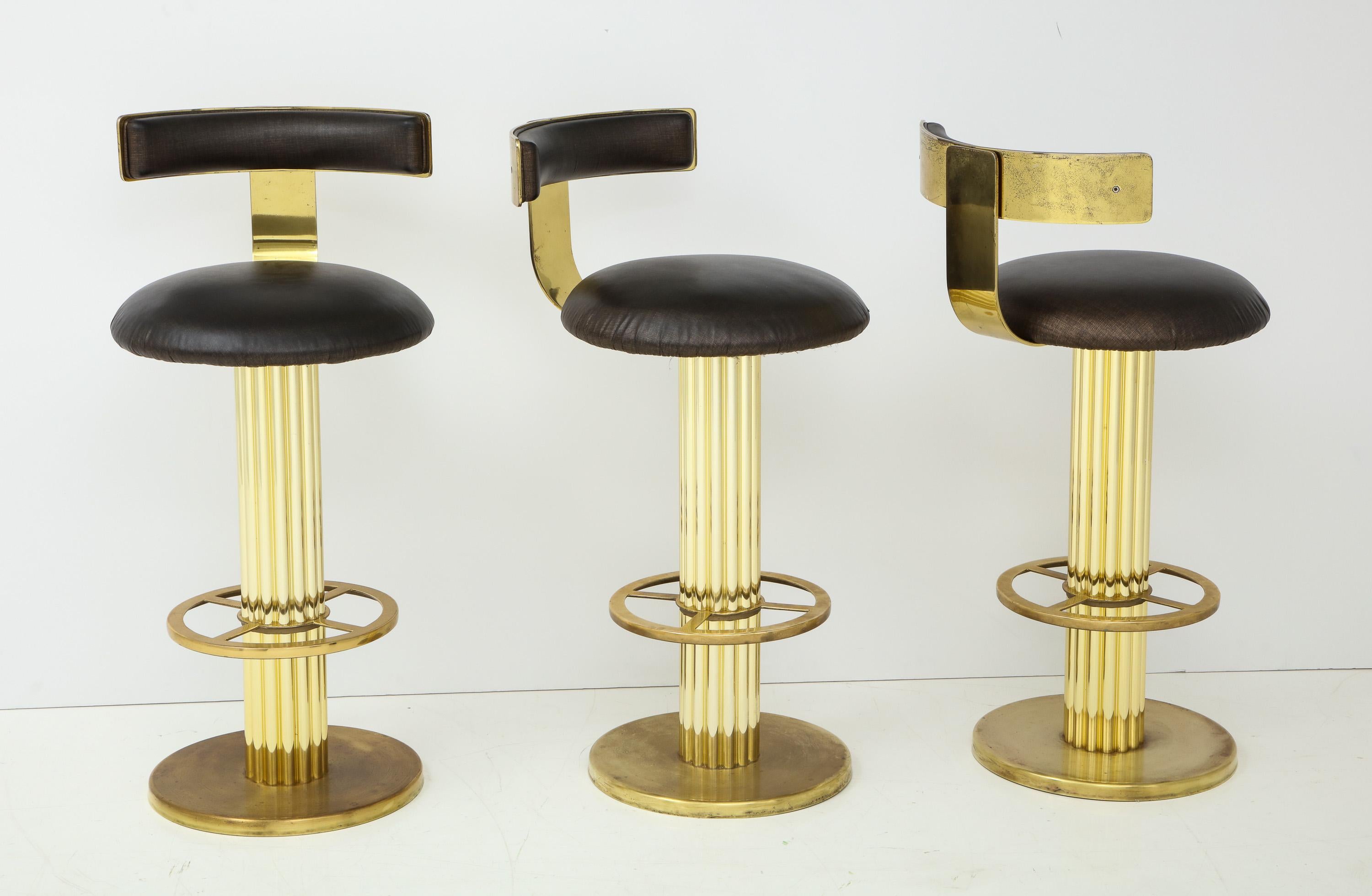 American Set of Three Designs for Leisure Barstools in Brass