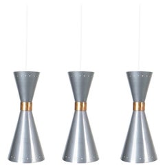 Set of Three Diabolo Pendant Lamps Attributed BAG Turgi, circa 1955