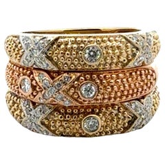 Set of Three Diamond 18 Karat Yellow & Rose Gold X Band Rings Designed by Sarosi