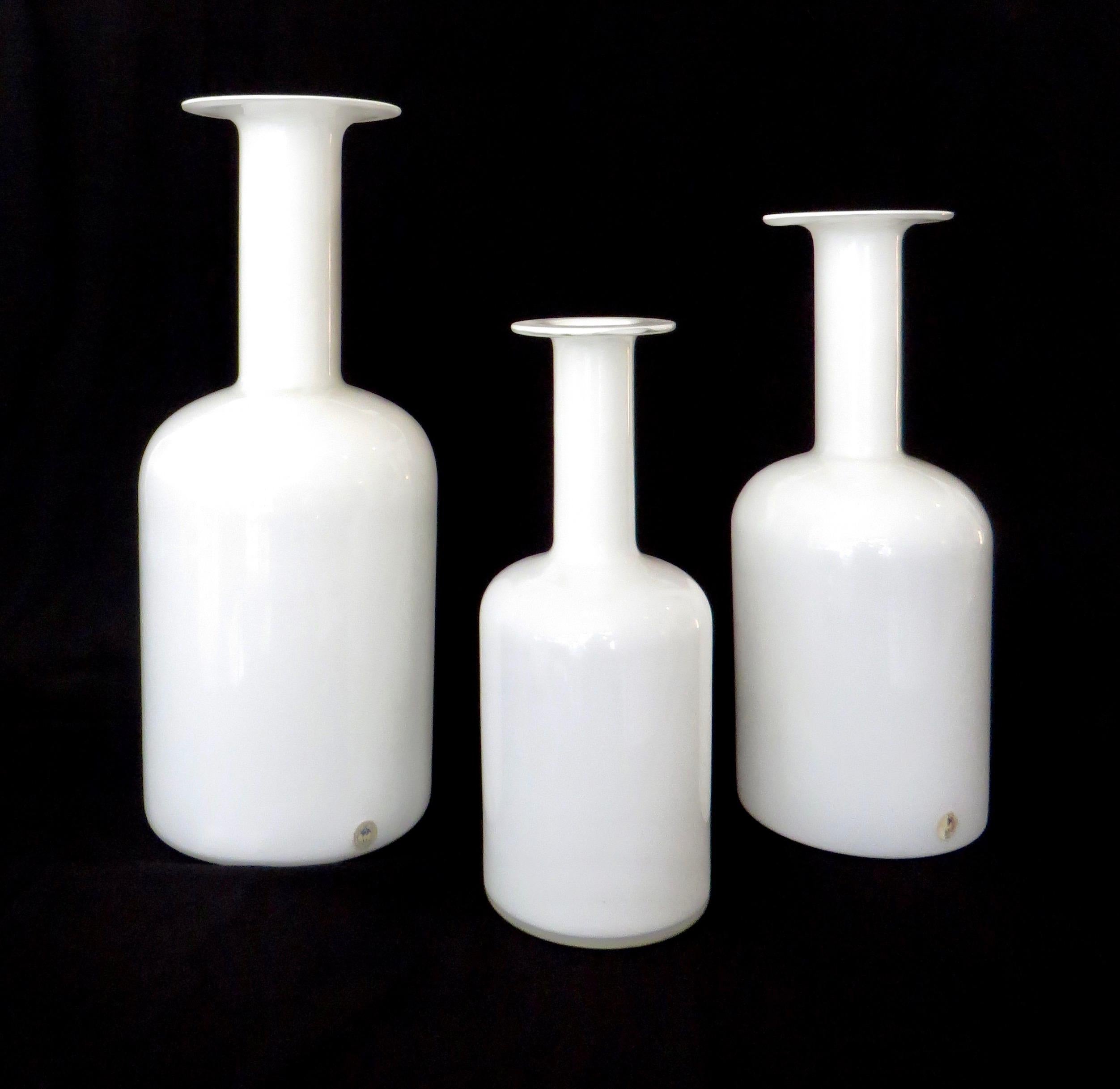 Mid-Century Modern Kastrup Holmegaard Vases Denmark Otto Brauer Set of Three Different Sized White 