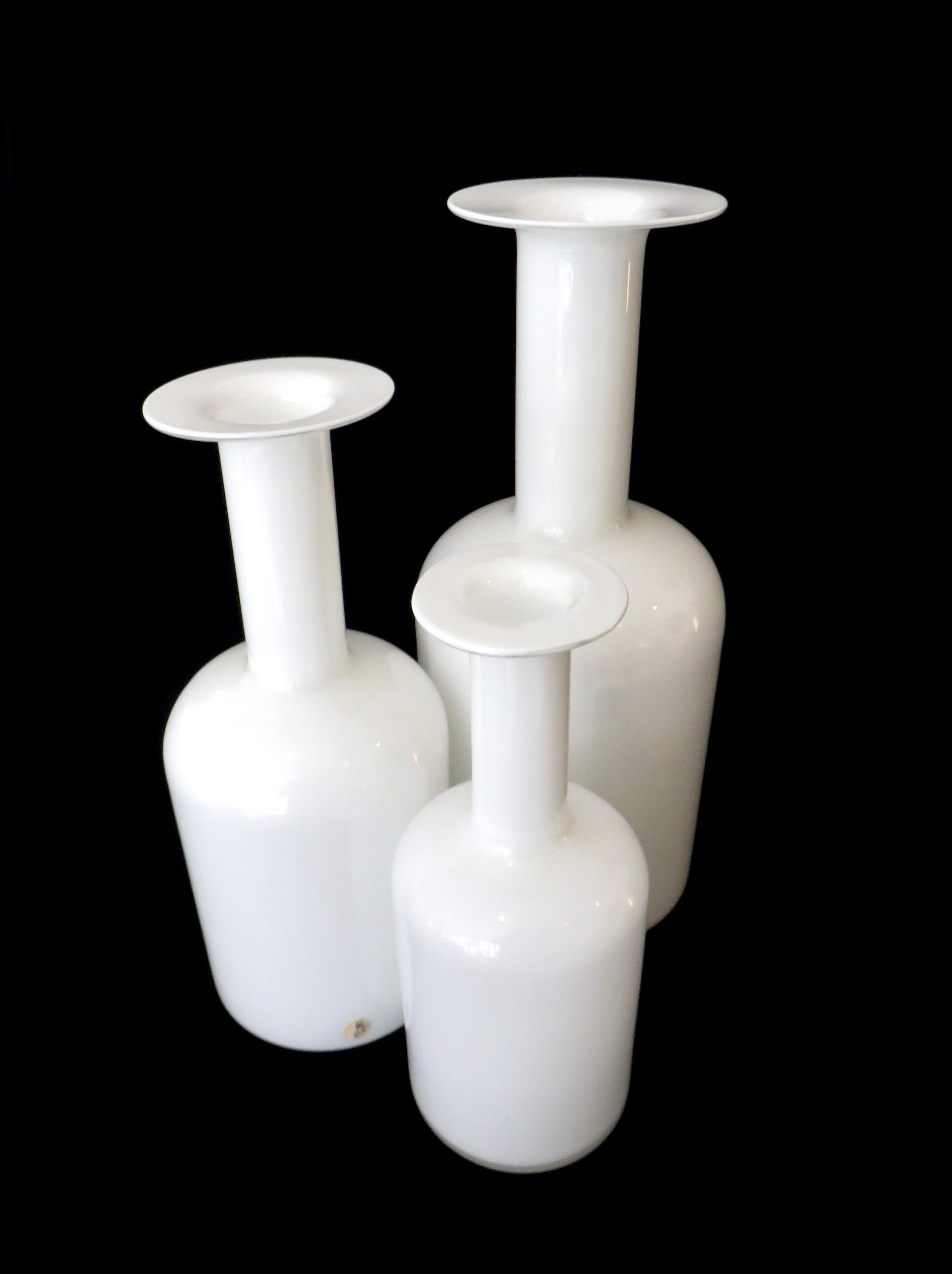 Blown Glass Kastrup Holmegaard Vases Denmark Otto Brauer Set of Three Different Sized White 