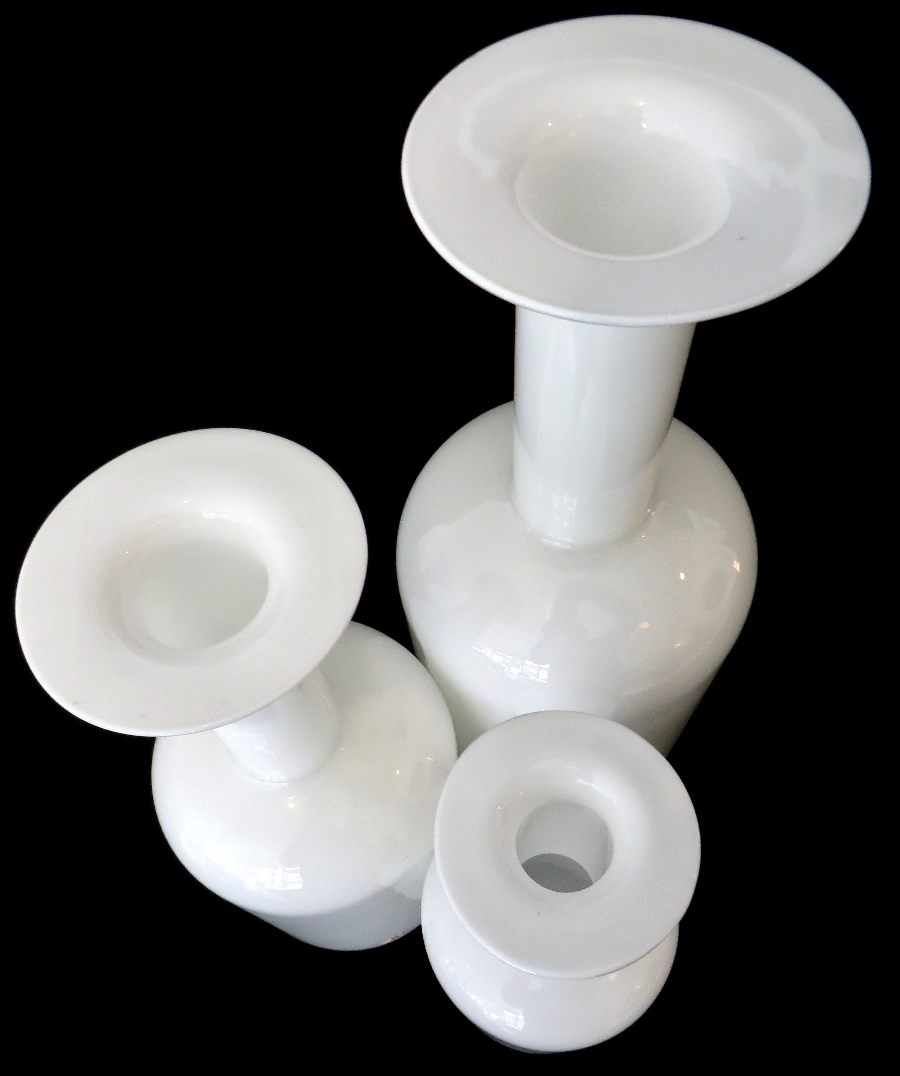 Kastrup Holmegaard Vases Denmark Otto Brauer Set of Three Different Sized White  1