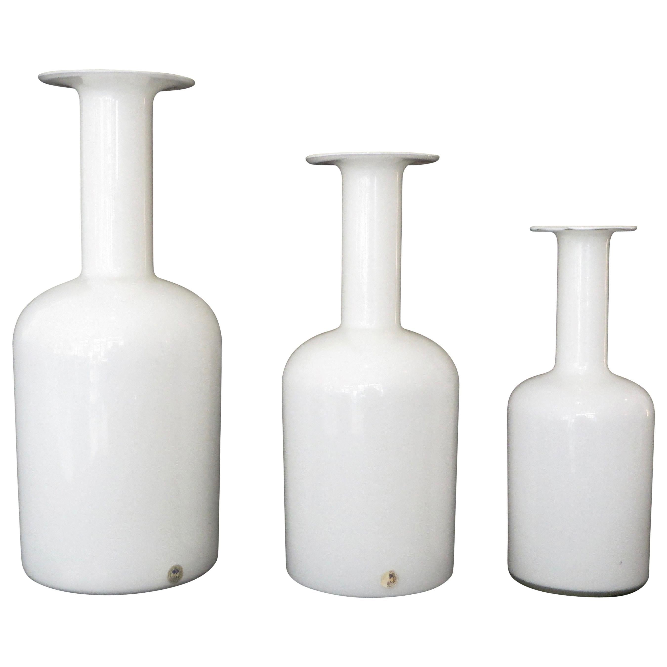 Kastrup Holmegaard Vases Denmark Otto Brauer Set of Three Different Sized White 