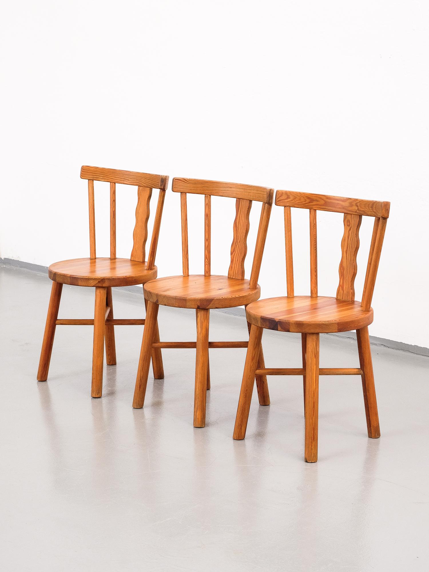 Swedish Set of Three Dining Chairs in Pine, Sweden