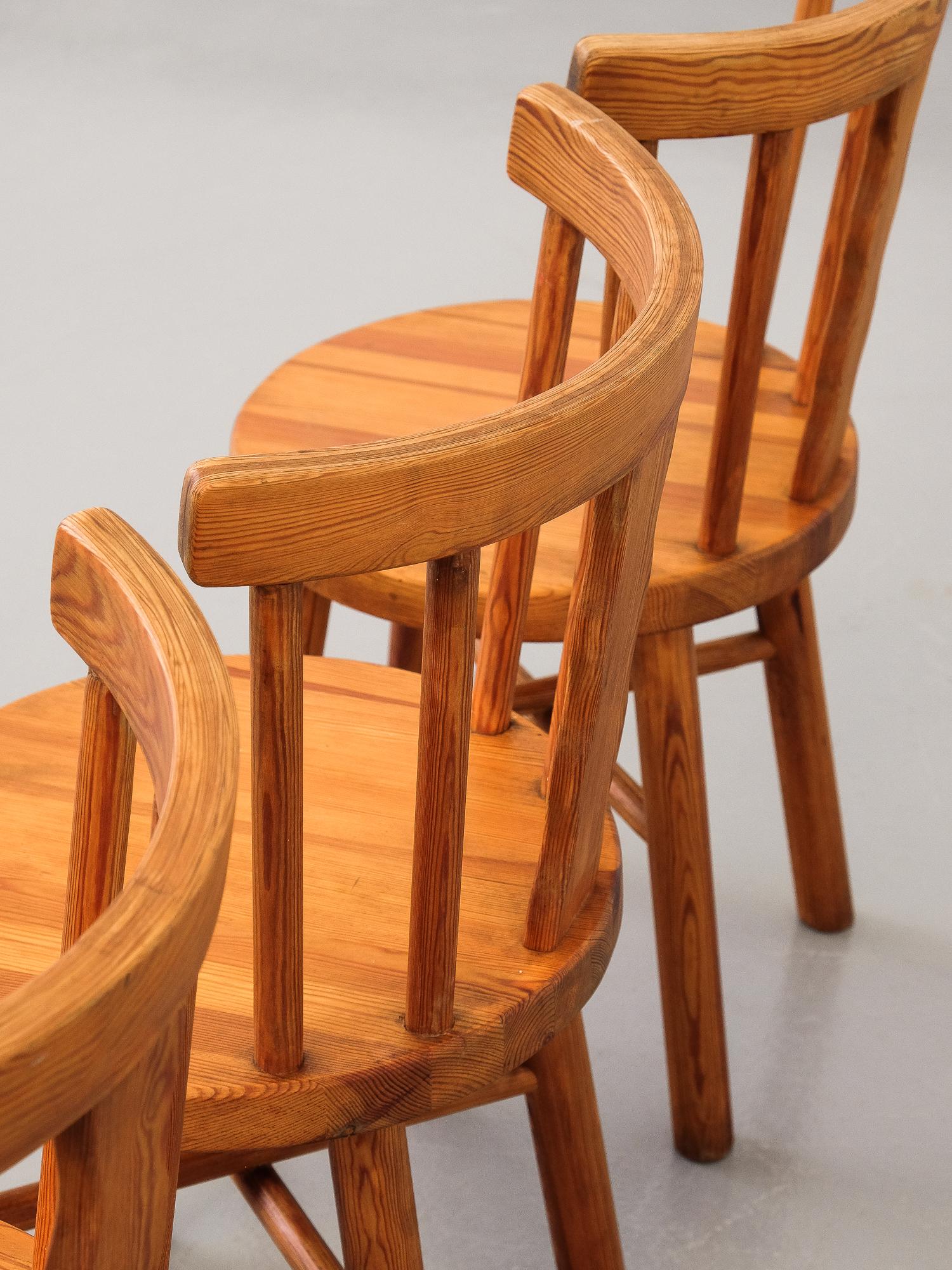 Set of Three Dining Chairs in Pine, Sweden 2