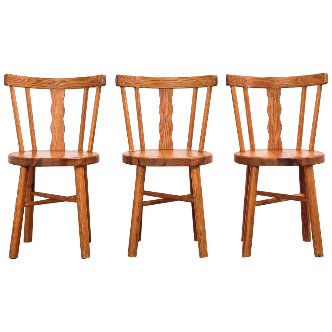 Set of Three Dining Chairs in Pine, Sweden