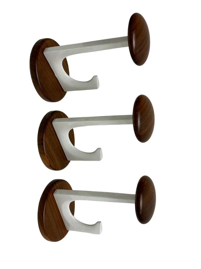 Set of Three Double Hook Wardrobe, Coat Rack, Brackets, German 1970s