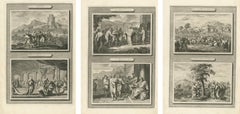 Set di tre incisioni bibliche a doppia scena in rame, Pieter Mortier, 1700 ca.