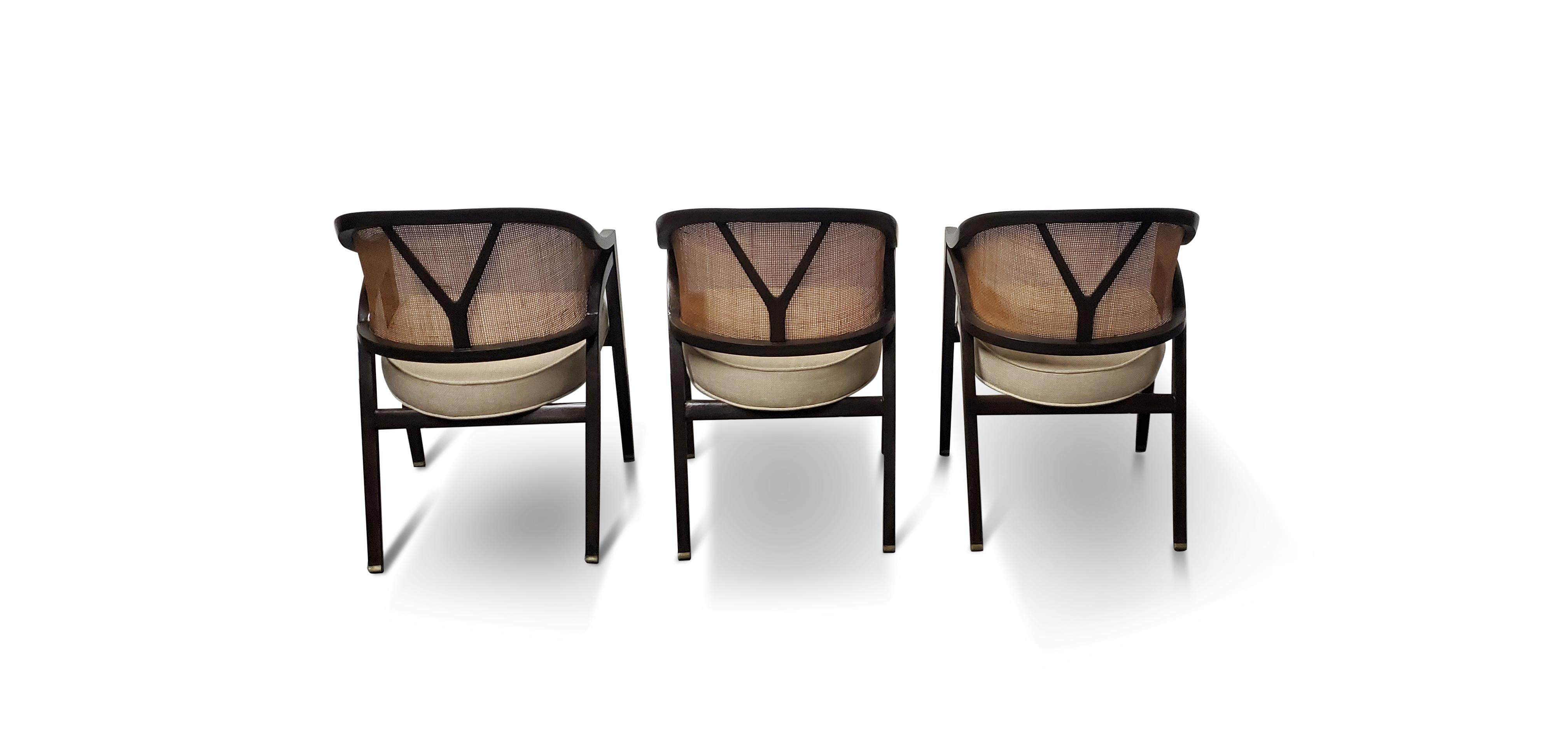Upholstery Set of Three Dunbar 'Captain' Armchairs by Edward Wormley