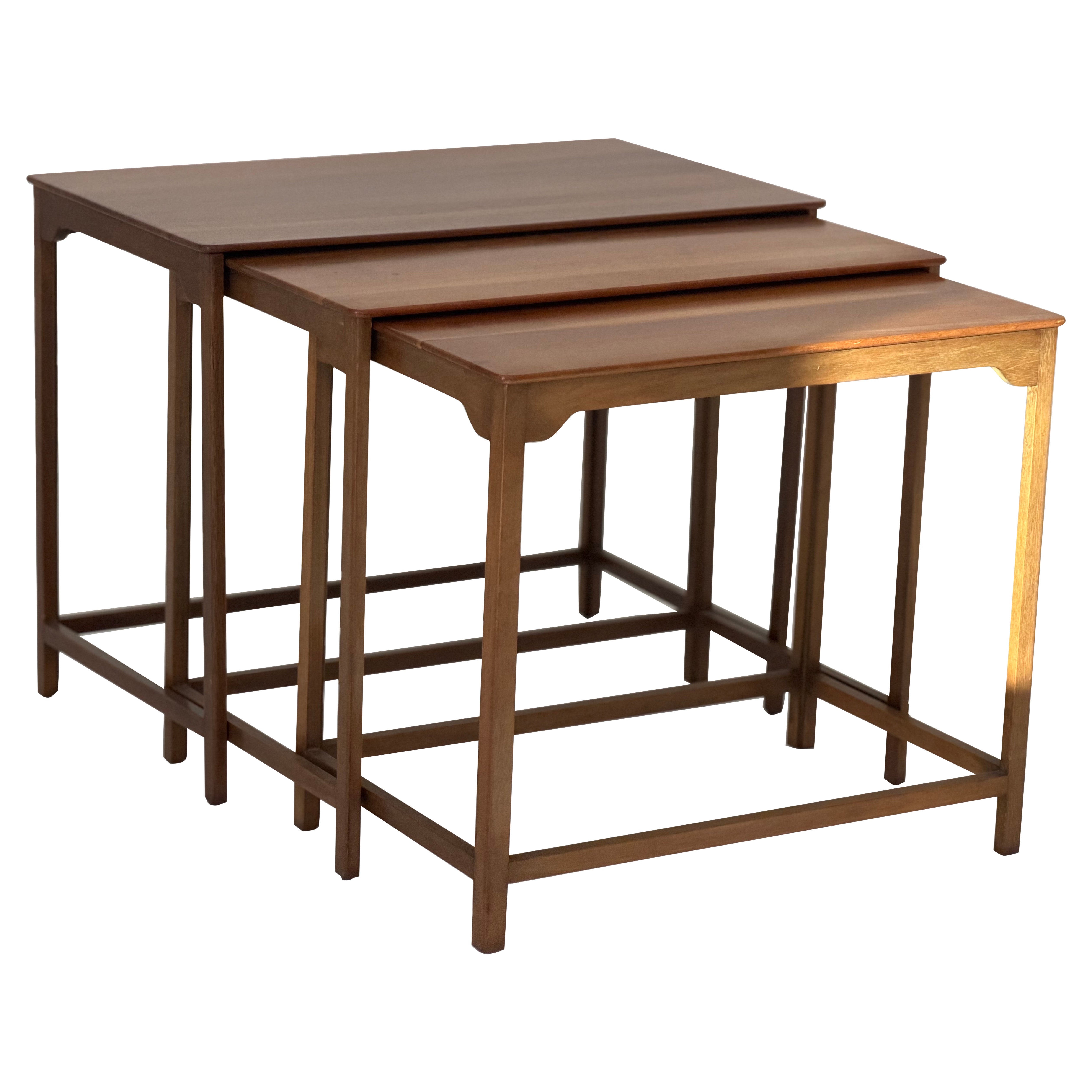 Set of Three Dunbar Walnut Nesting Tables by Edward Wormley, 1960s For Sale