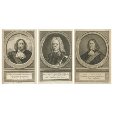 Set of Three Dutch Naval Portraits – Kortenaer, Kallenberg, and Van Nes, c.1700s