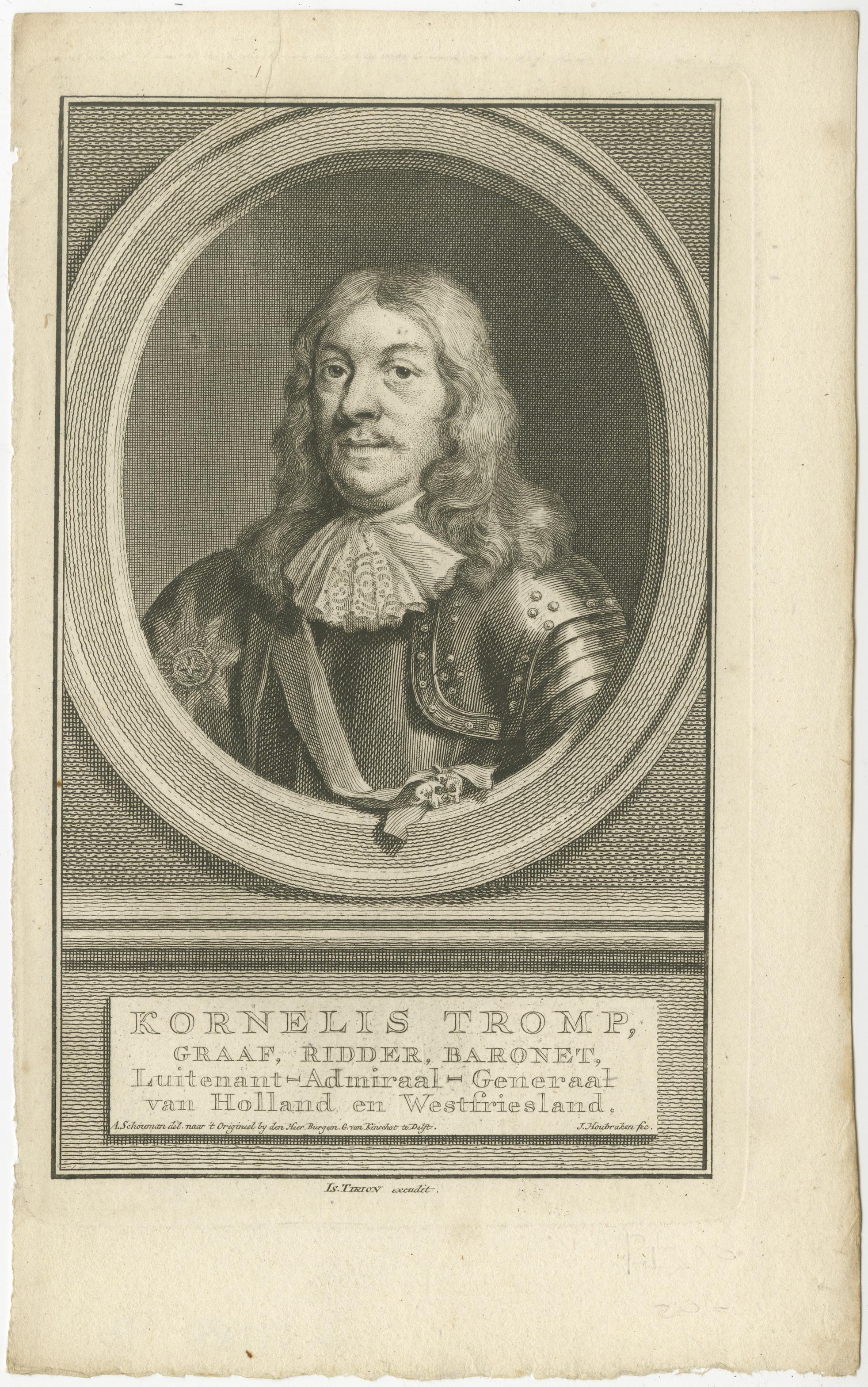 Set of Three Dutch Naval Portraits – Tromp, Van Ghend, and Florisz, c.1700s

A finely engraved set of three 18th-century portrait prints depicting prominent Dutch naval commanders from the 17th century, each presented in an oval frame with
