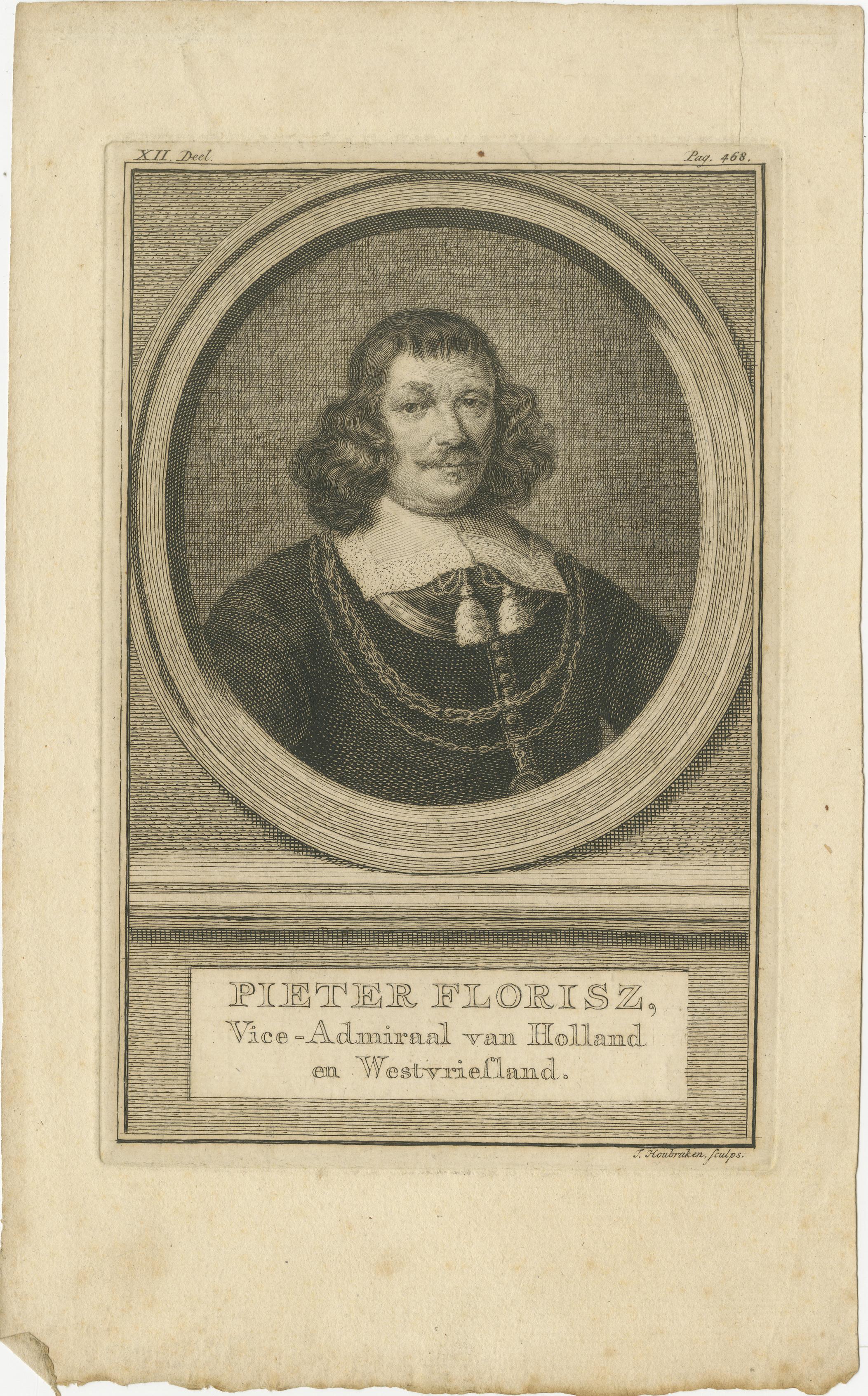 Set of Three Dutch Naval Portraits – Tromp, Van Ghend, and Florisz, c.1700s In Good Condition For Sale In Langweer, NL