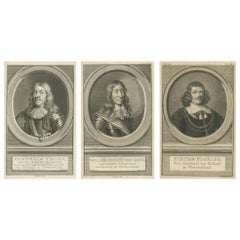 Set of Three Dutch Naval Portraits – Tromp, Van Ghend, and Florisz, c.1700s