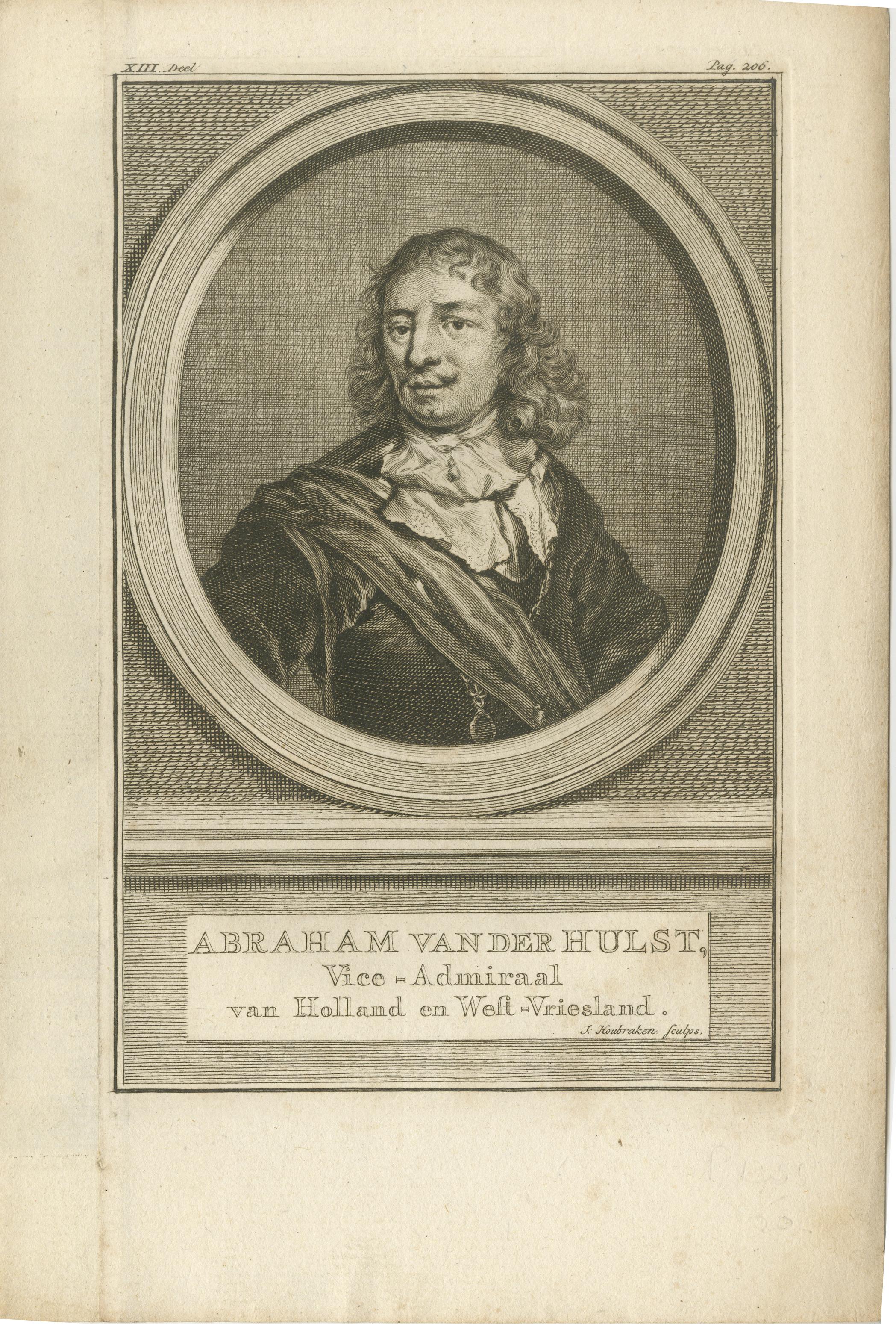 Set of Three Dutch Naval Portraits – Van der Hulst, Kallenberg, and Sweers, c.1700s

A finely engraved set of three 18th-century portrait prints depicting notable Dutch naval commanders of the 17th century, each framed within an oval border and with
