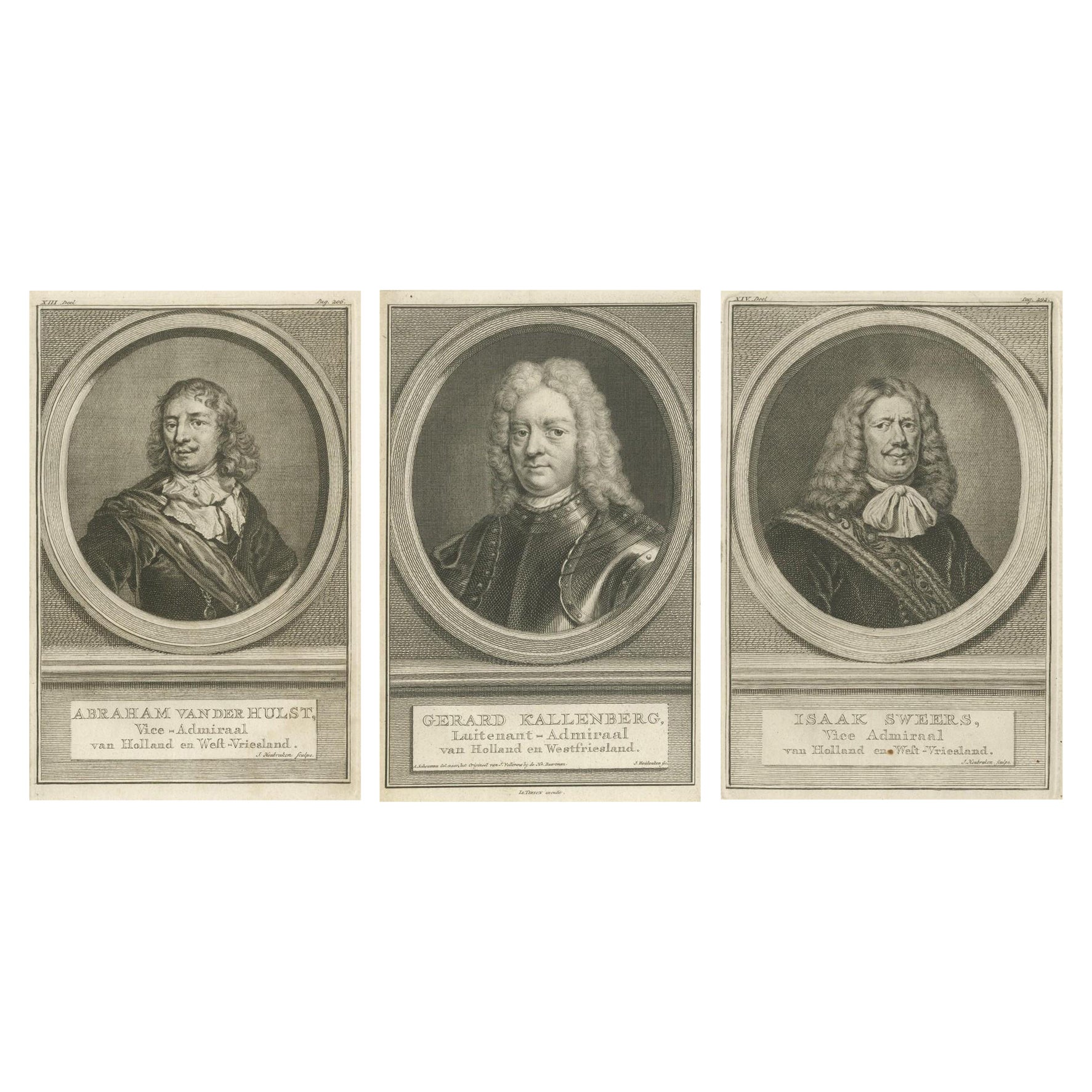 Set of Three Dutch Naval Portraits – Van der Hulst, Kallenberg & Sweers, c.1700 For Sale