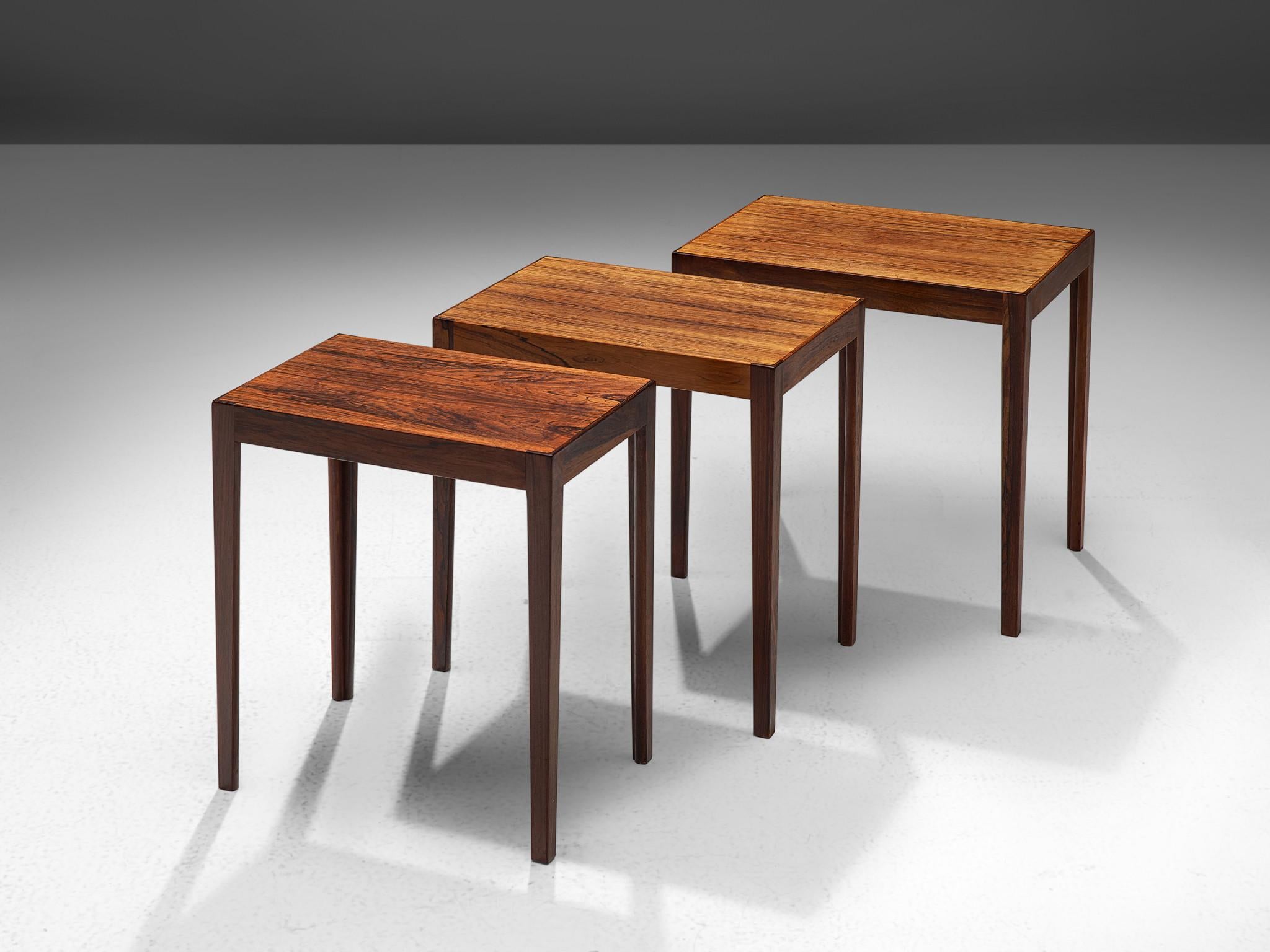 Scandinavian Modern Set of Three Dutch Rosewood Nesting Tables