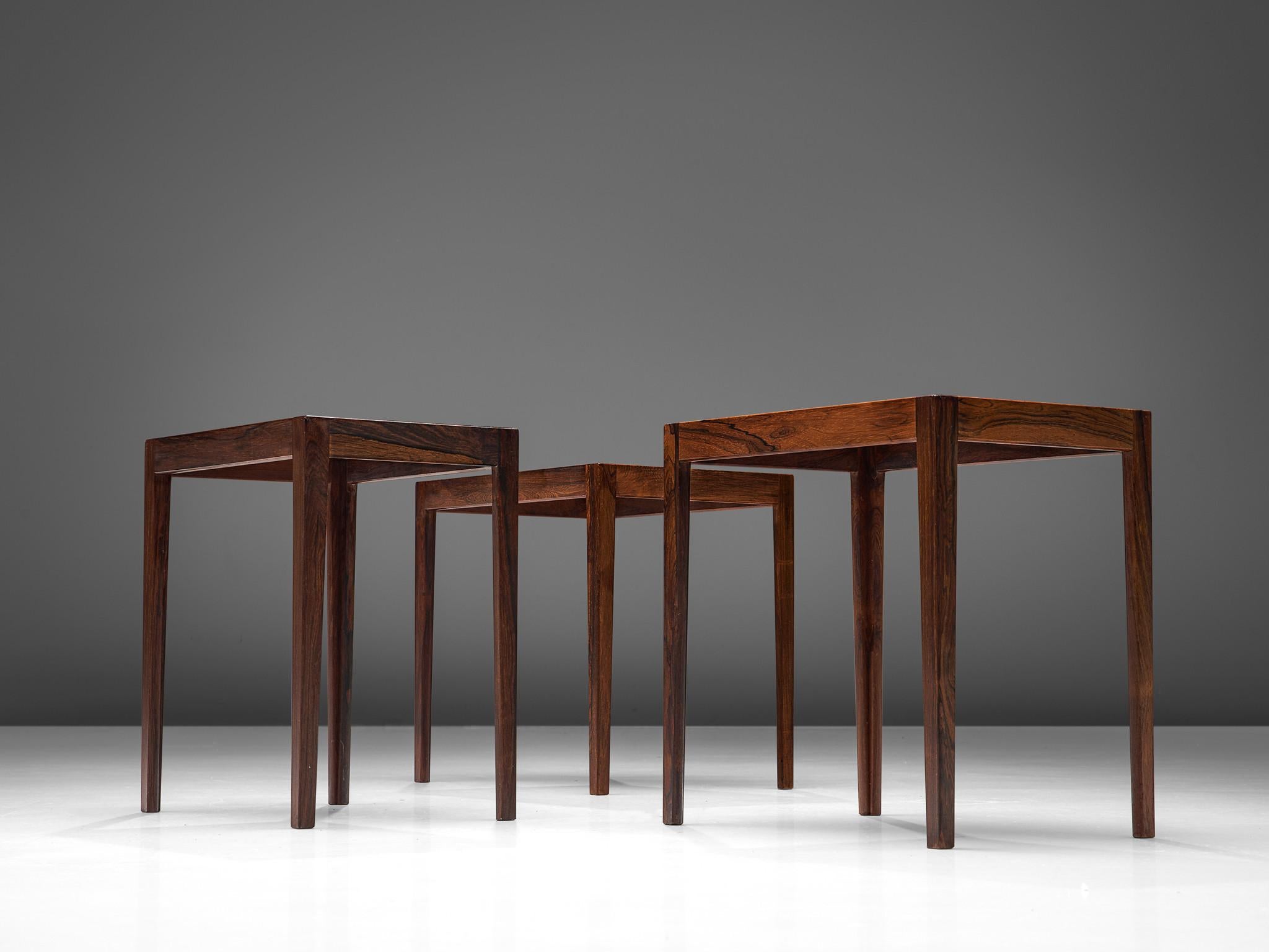 Set of Three Dutch Rosewood Nesting Tables In Good Condition In Waalwijk, NL