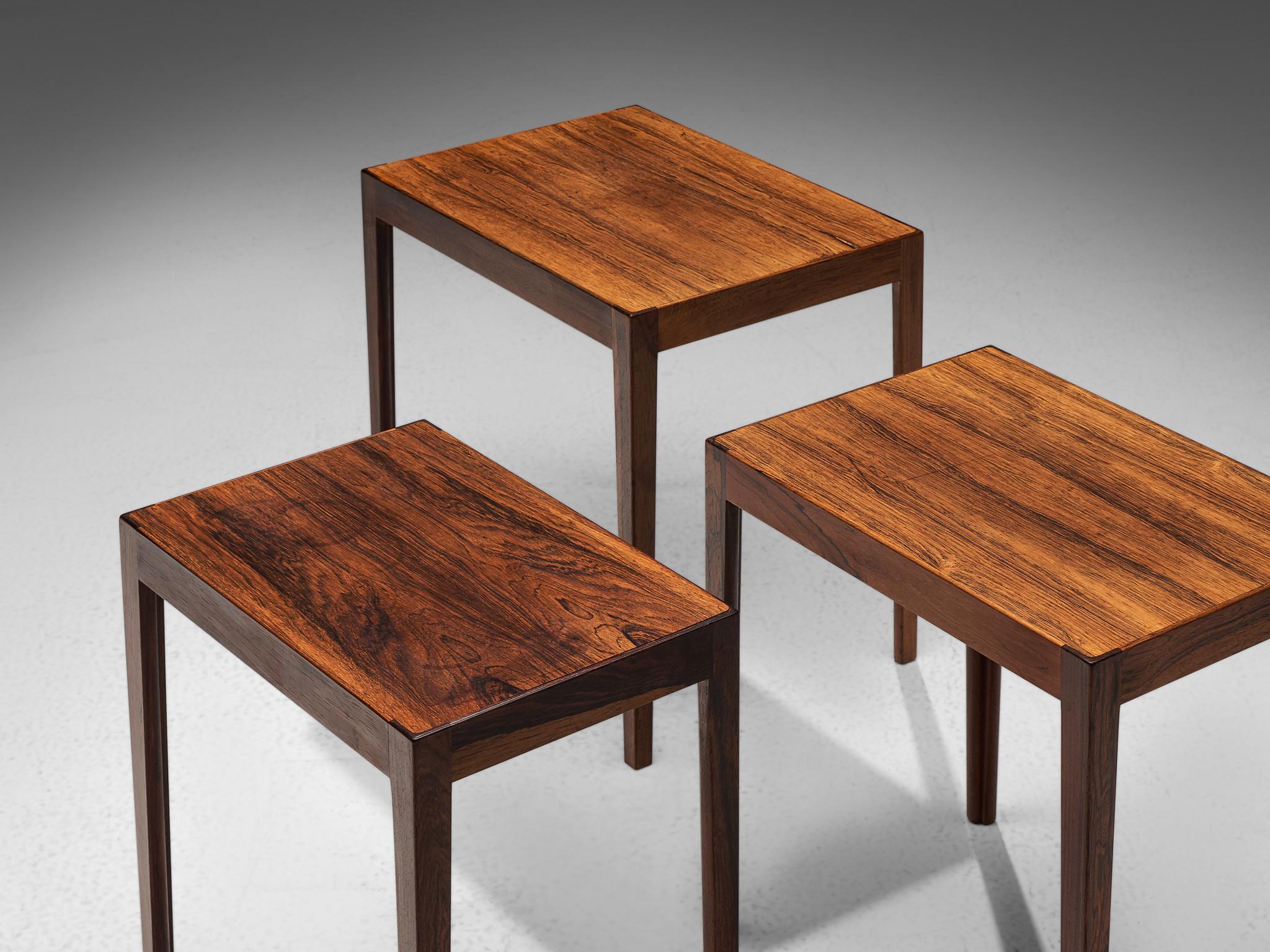 Mid-20th Century Set of Three Dutch Rosewood Nesting Tables
