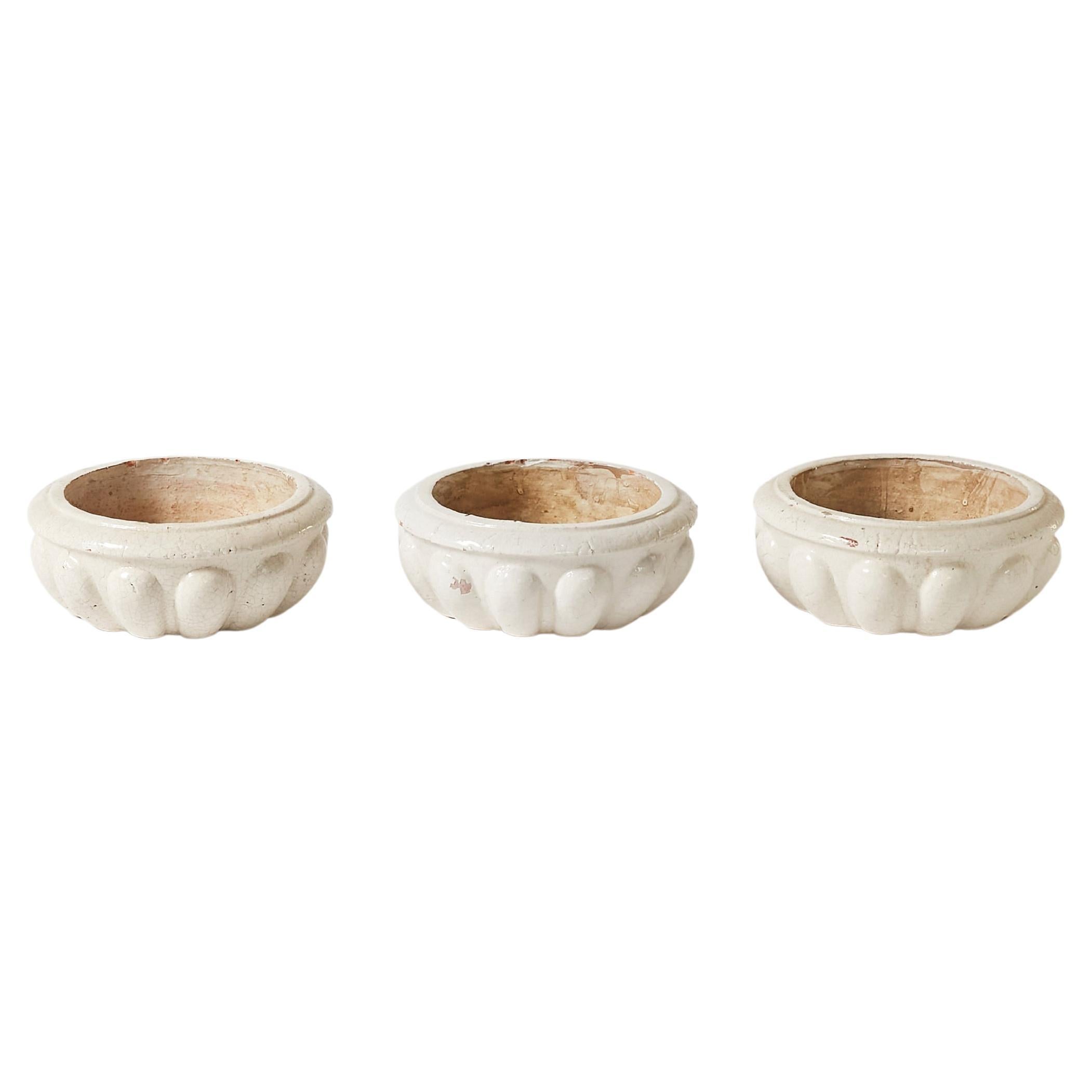Set of Three Dutch Terracota Planters Finished in White Crackled Glaze