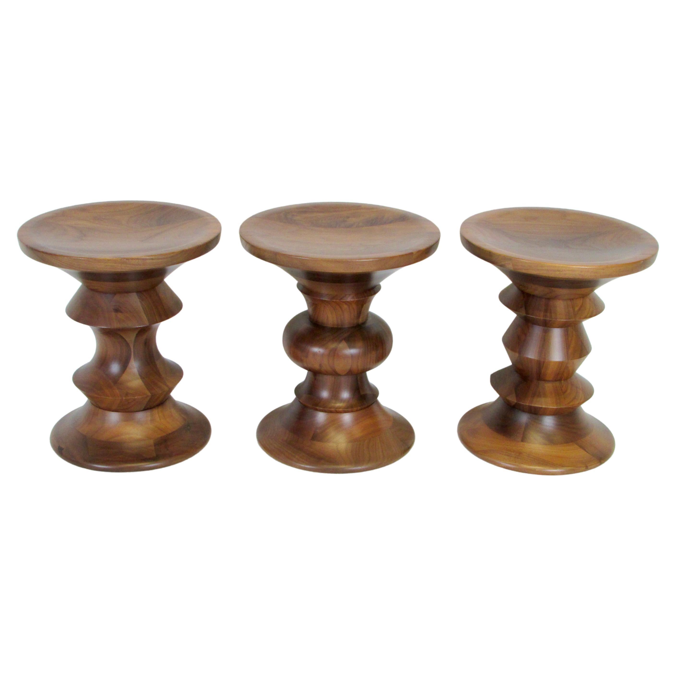 Set of Three Eames for Herman Miller Time Life Building Turned Wood Stools
