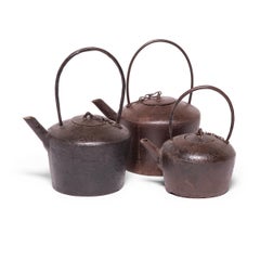 Set of Three Early 20th Century Chinese Cast Iron Tea Pots