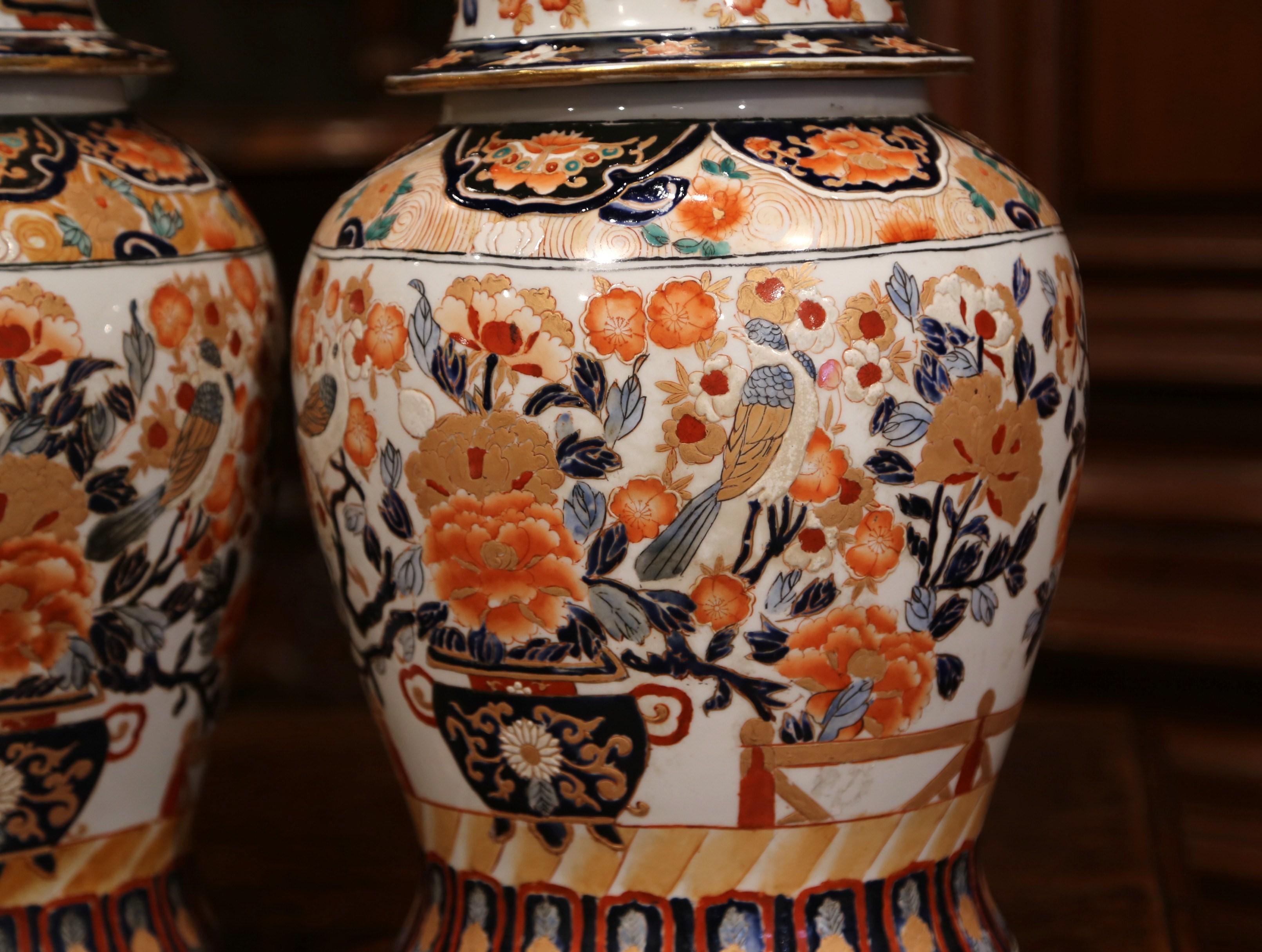 Set of Three Early 20th Century, Chinese Export Porcelain Ginger Jars with Lids 6