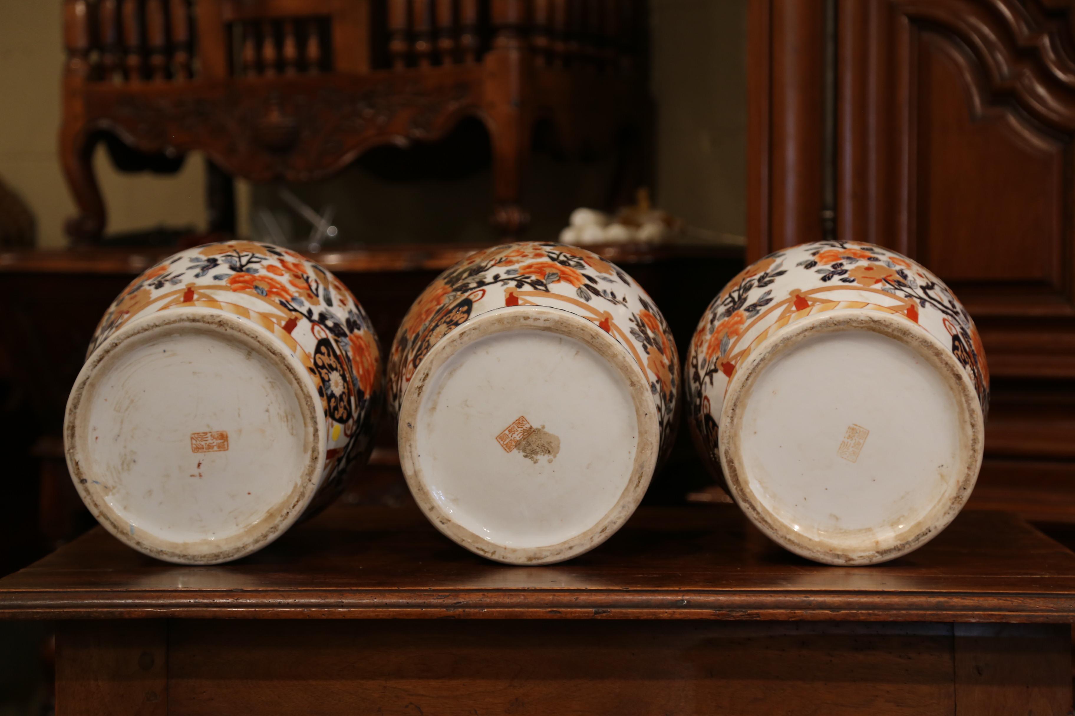Set of Three Early 20th Century, Chinese Export Porcelain Ginger Jars with Lids 7
