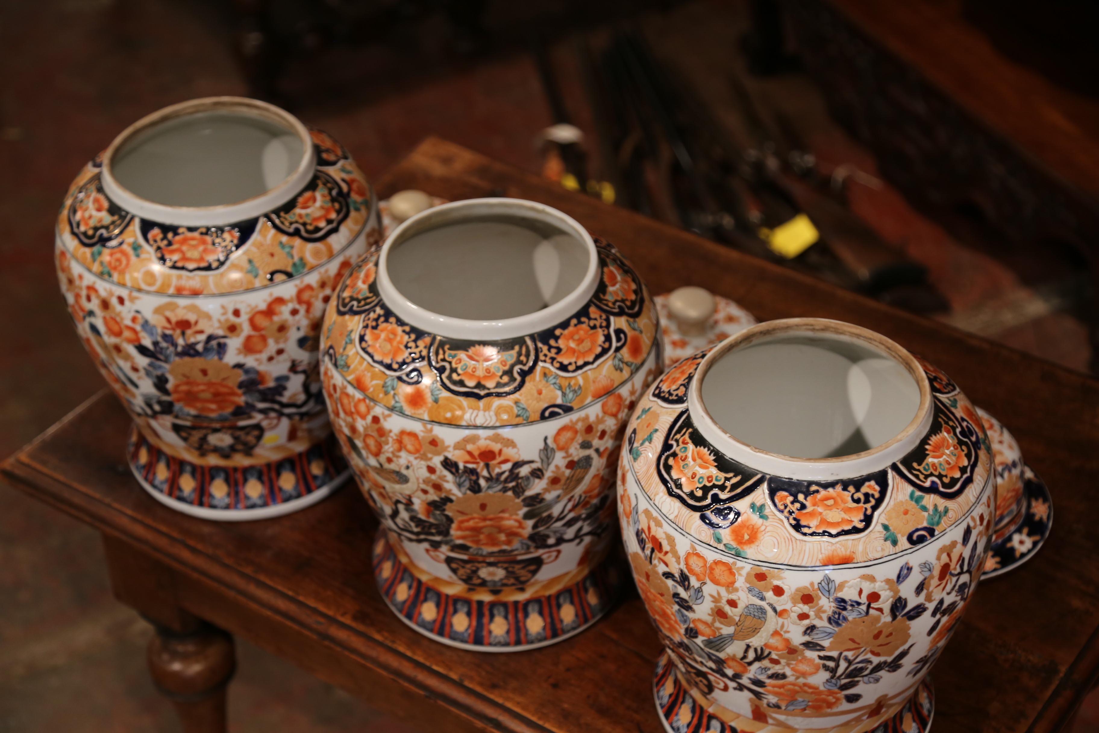 Set of Three Early 20th Century, Chinese Export Porcelain Ginger Jars with Lids 1