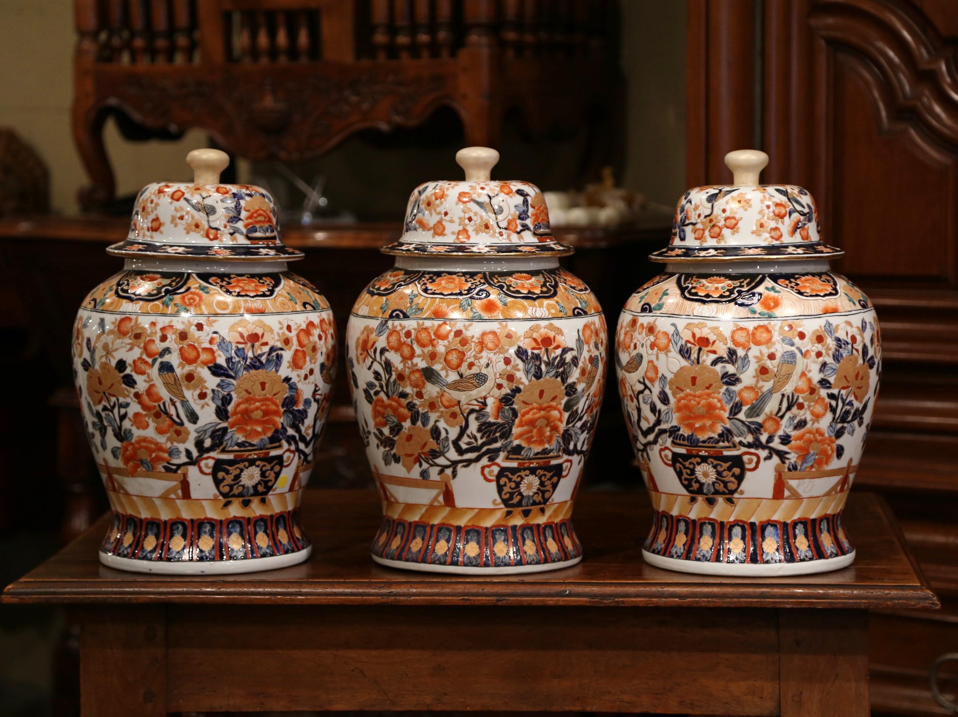 Set of Three Early 20th Century, Chinese Export Porcelain Ginger Jars with Lids 2
