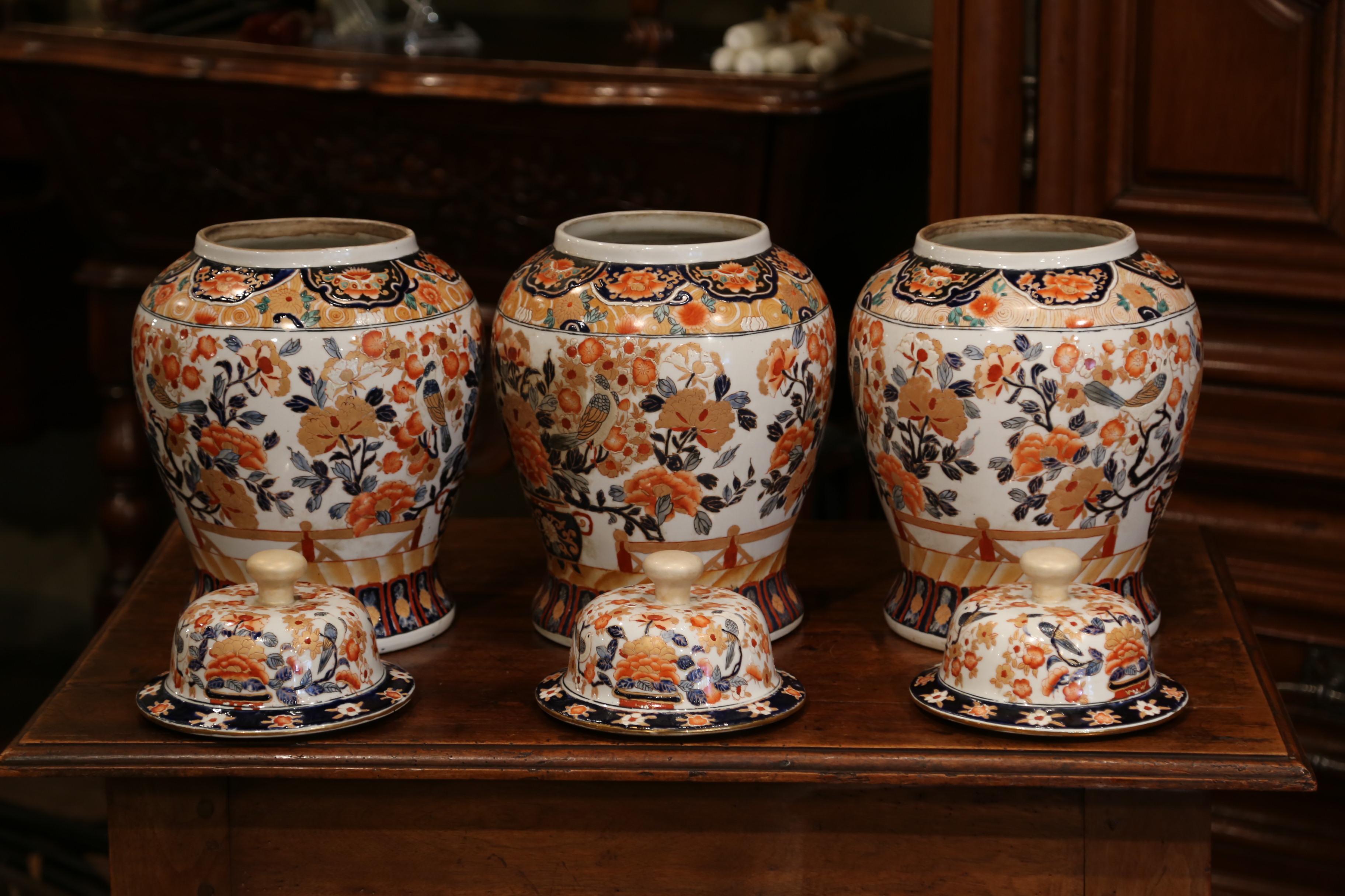 Set of Three Early 20th Century, Chinese Export Porcelain Ginger Jars with Lids 3