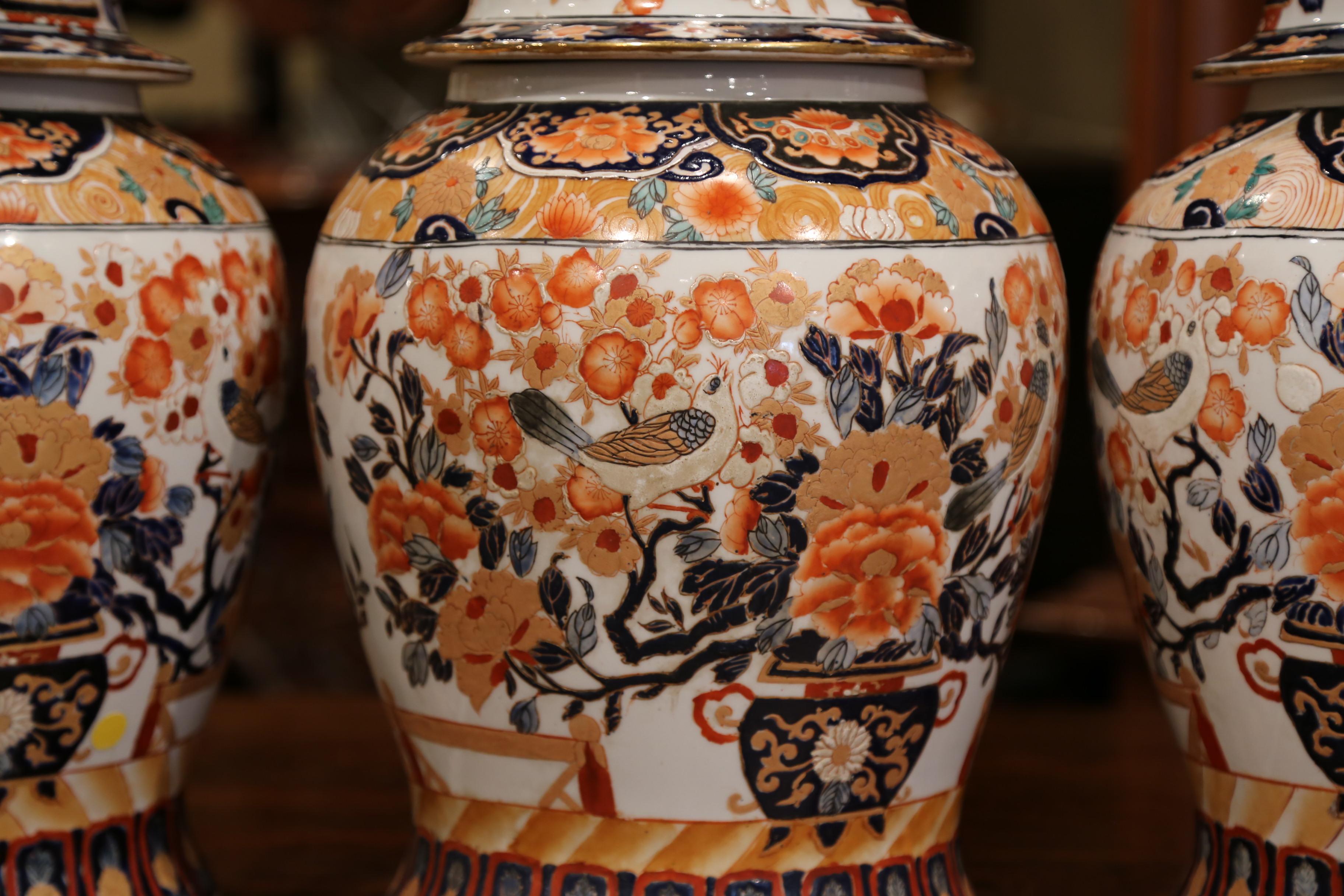 Set of Three Early 20th Century, Chinese Export Porcelain Ginger Jars with Lids 5
