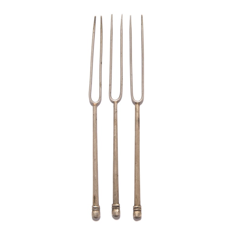 Set of Three Early 20th Century Chinese White Brass Forks For Sale at