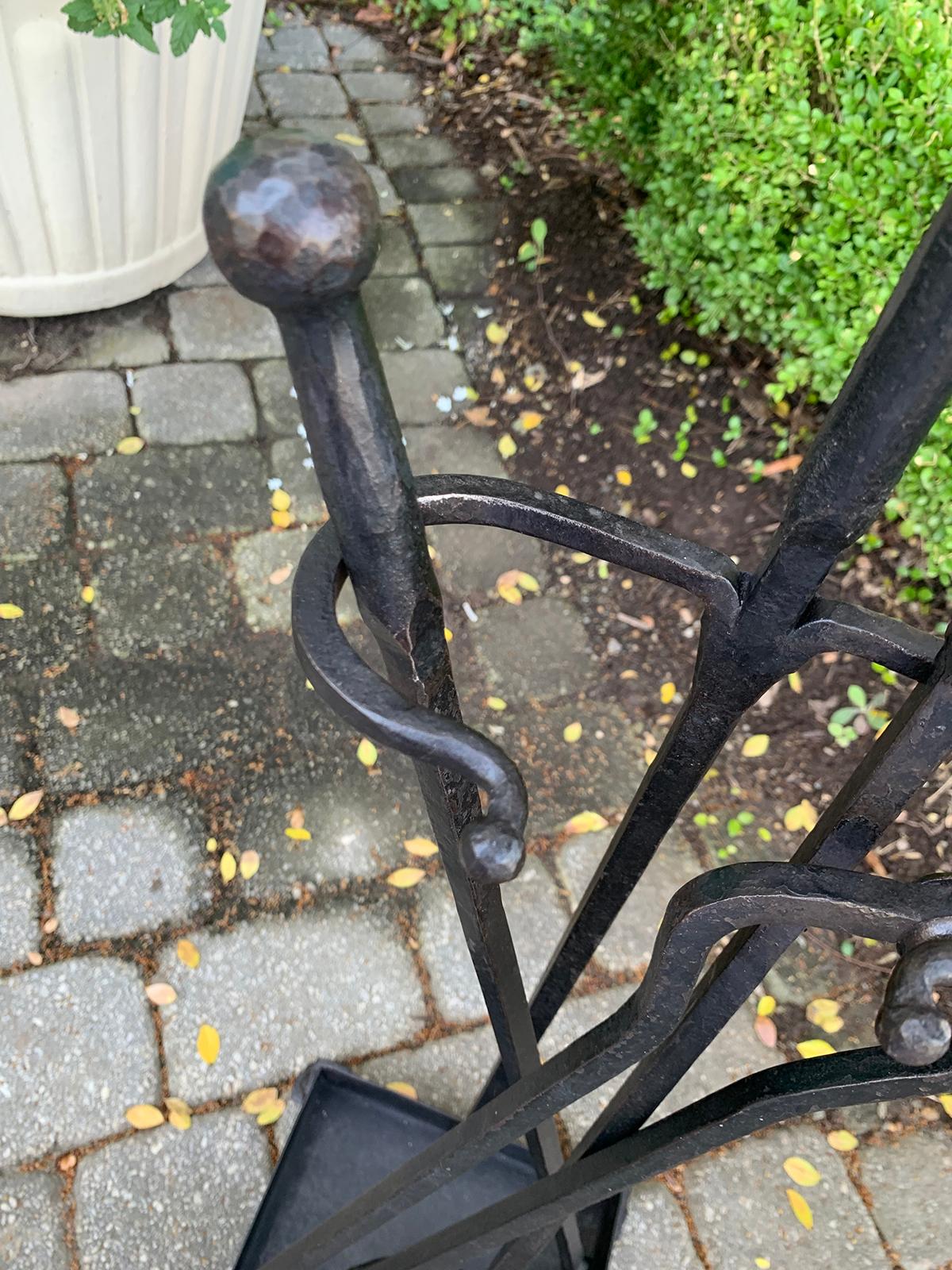 Set of Three Early 20th Century Iron Firetools on Stand, Poker, Shovel, & Tongs 4