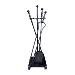 Antique Set of Three Early 20th Century Iron Firetools on Stand, Poker, Shovel, & Tongs